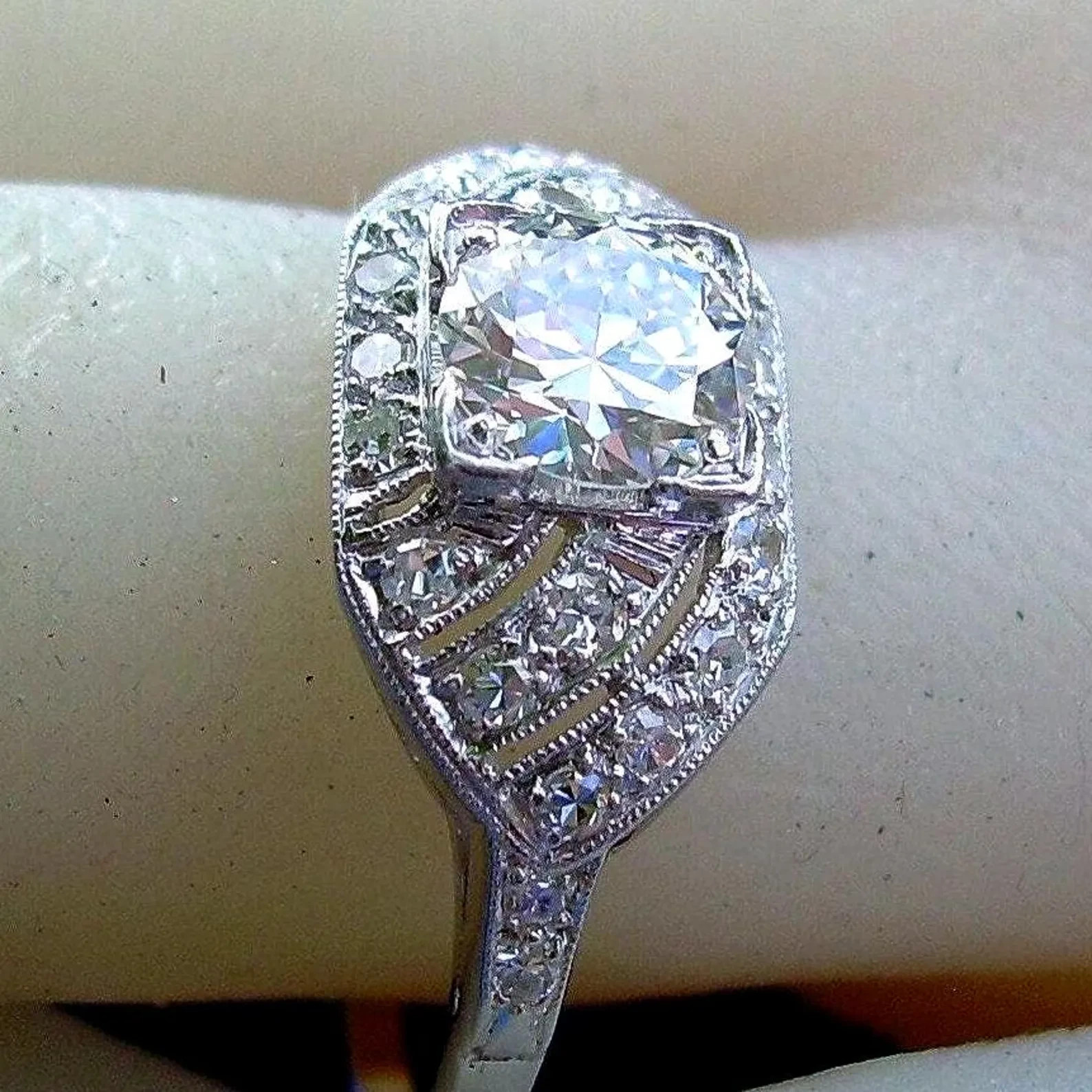 Original EARTH MINED DIAMOND Art Deco Engagement Ring Vintage PLATINUM Solitaire