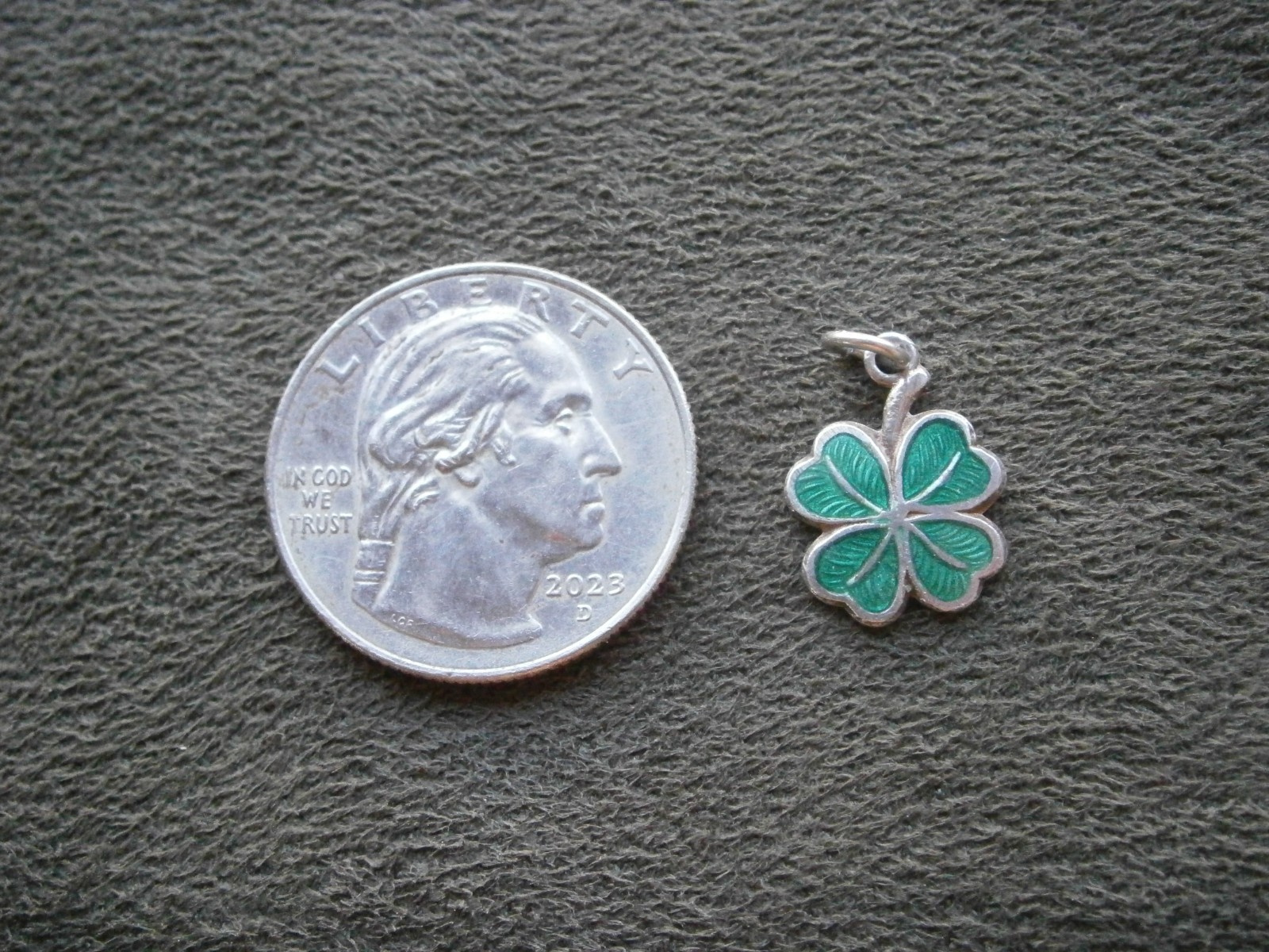 Small Lucky Four Leafed Clover Vtg Sterling Silver Enamel Bracelet Charm Pendant