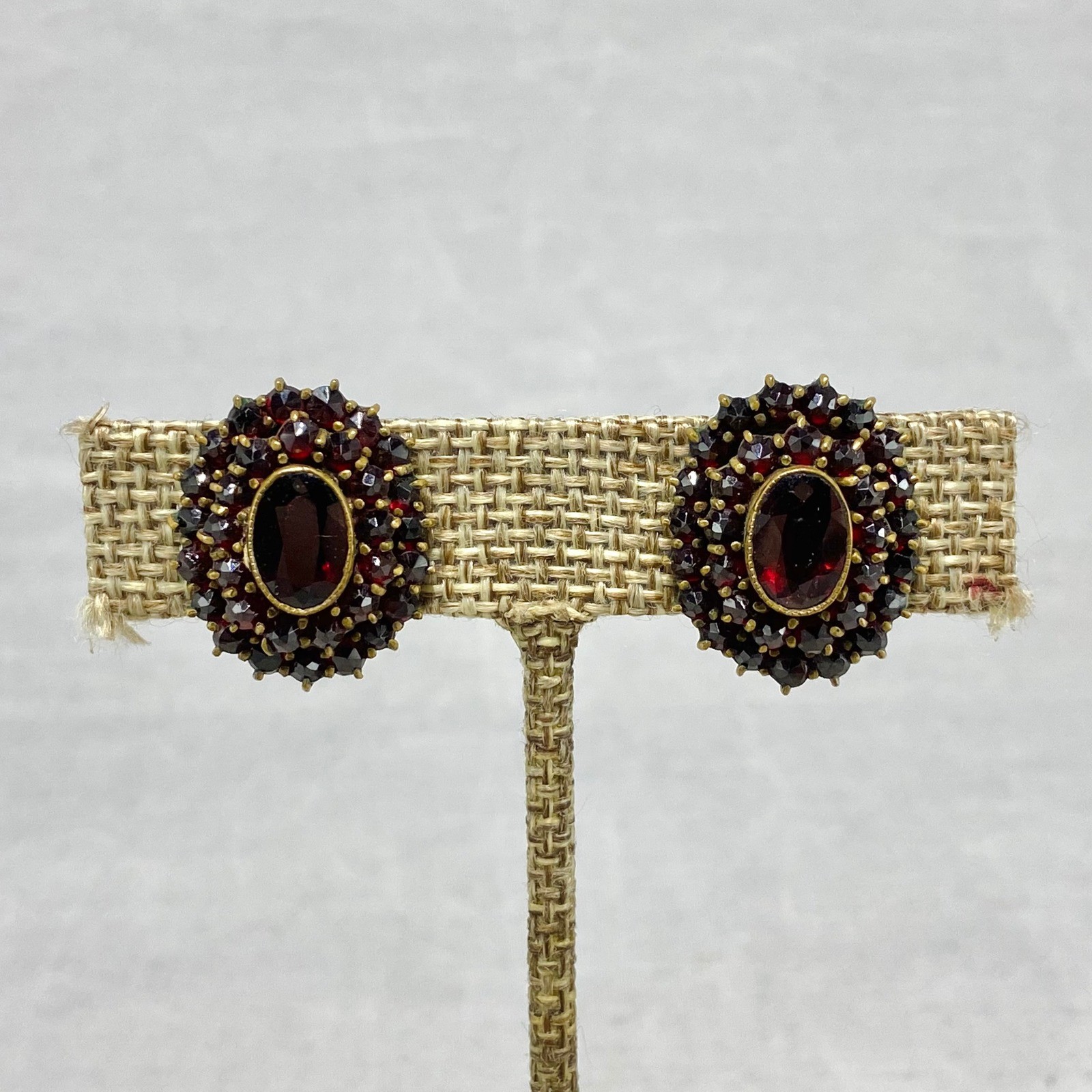 Vintage Bohemian Garnet Gold Tone Jewelry Lot Cross Pin Earrings Safety Chain