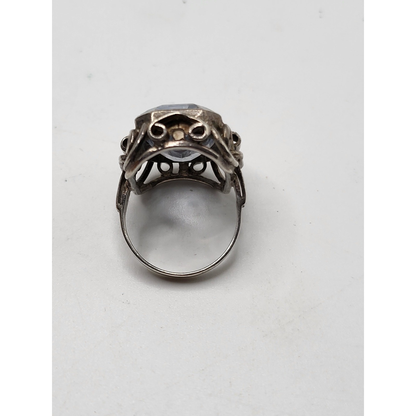 Vintage 835 Silver Blue Topaz Ring Art Deco Style Size 5
