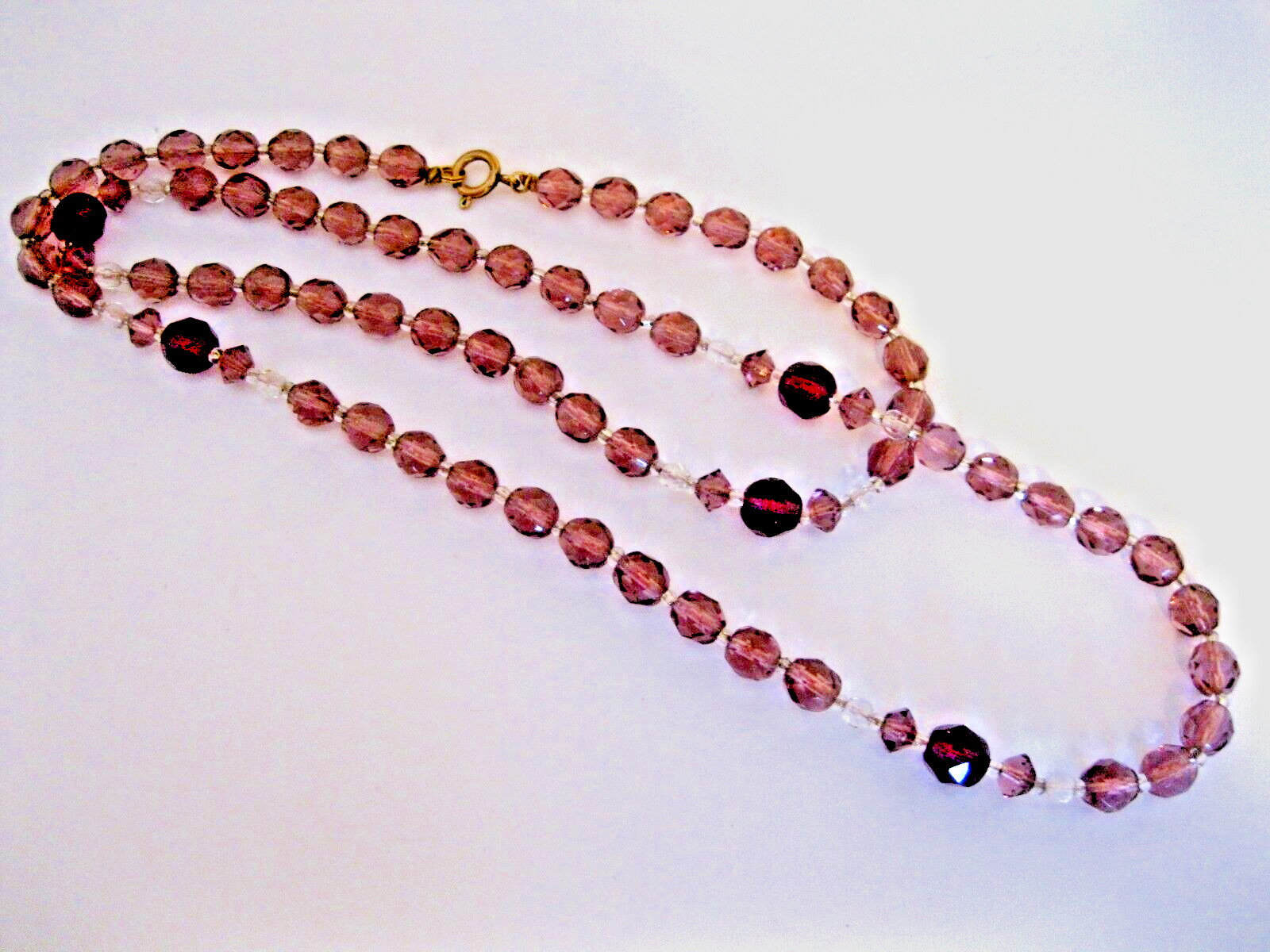 Amethyst Crystal Necklace Gold fill Clasp 28″ Long Vintage