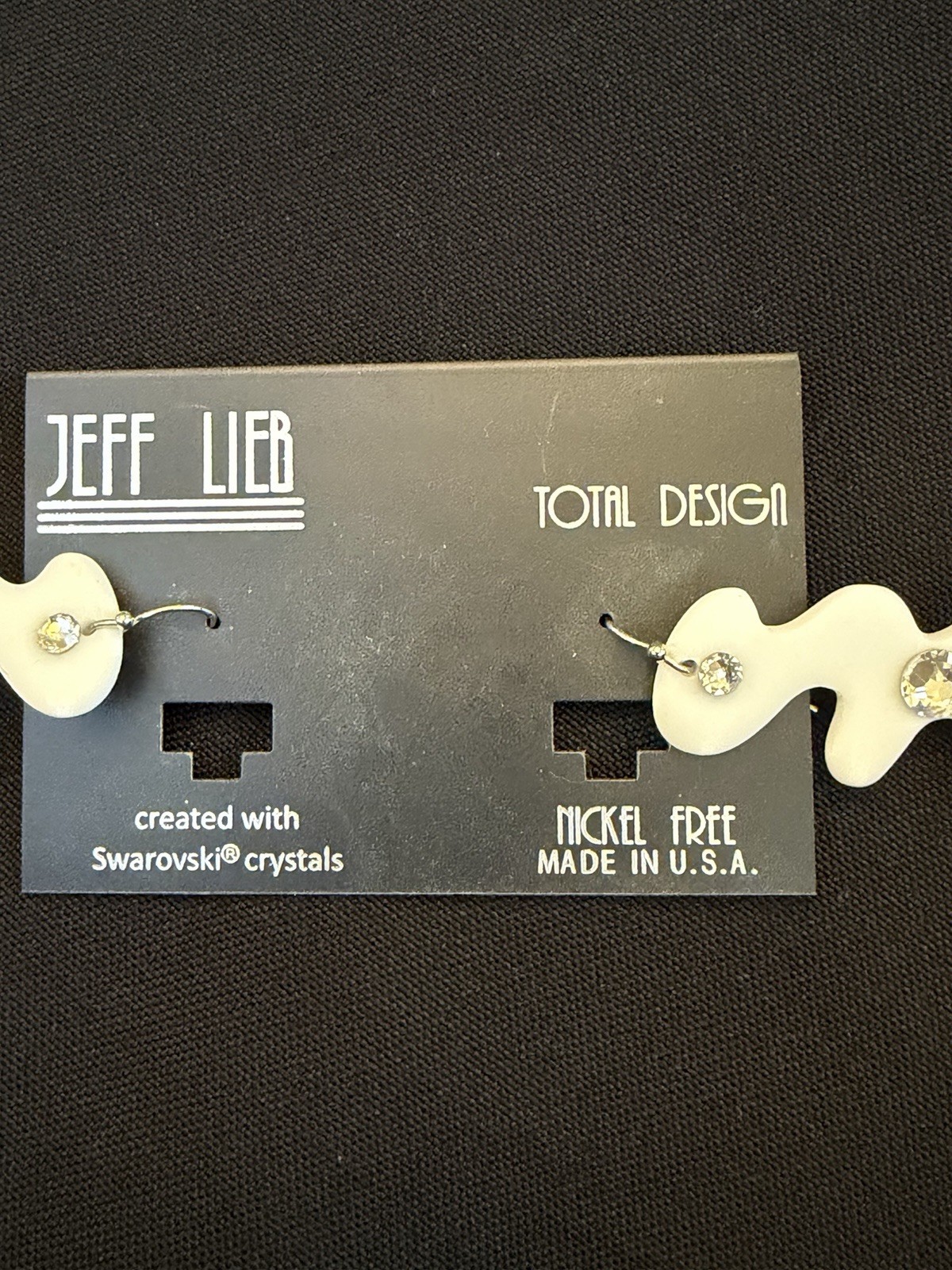 NEW Jeff Lieb Clear Swarovski Rhinestone White Dangle Earrings