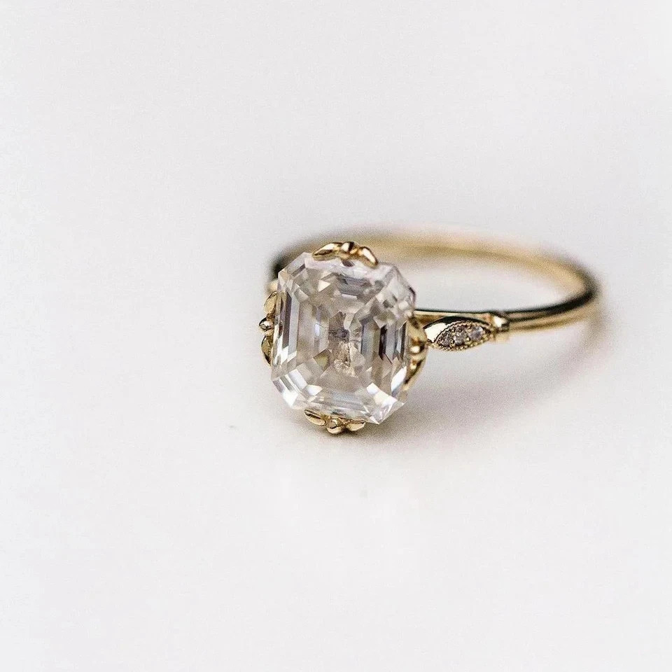 2.78Ct Art Deco Style Asscher Lab Created Diamond Anniversary 14K Gold FN Ring
