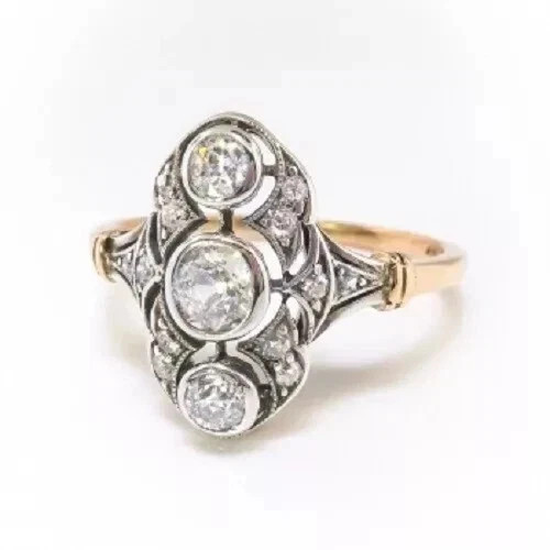 Art Deco Style Round Cut Lab Created Diamond 14K Yellow Gold FN Wedding Ring
