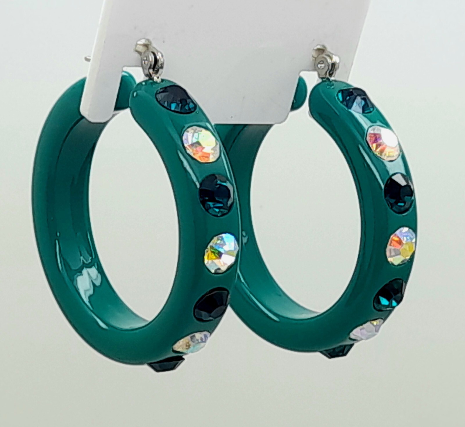 E179 Dk green lucite Acrylic wide 1.5 Hoop dk green & ab color Fashion Earrings