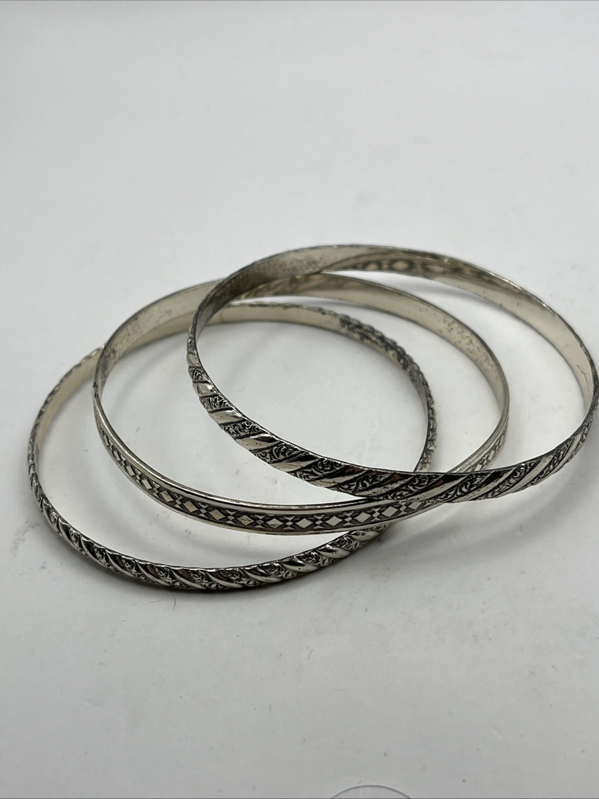 3 Vintage DANECRAFT Sterling Silver Bangle Bracelets -2.5″ Diam 34.1 Grams