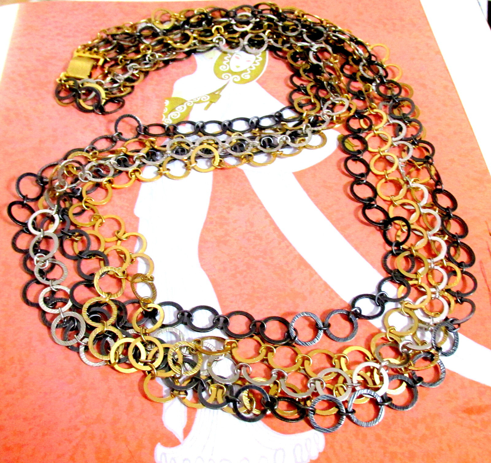 VTG RUNWAY NAPIER LUXE 36″ SWEEPING MULTICHAIN MIXED METAL NECKLACE MODERNIST