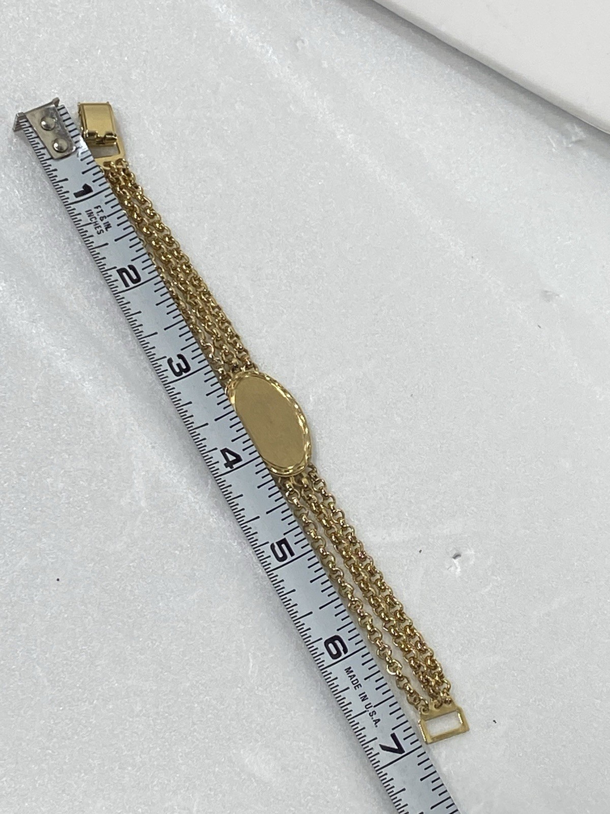 Vtg Speidel Gold Tone Oval ID 3 Chain Bracelet 7” Blank Unused! Ready To Engrave