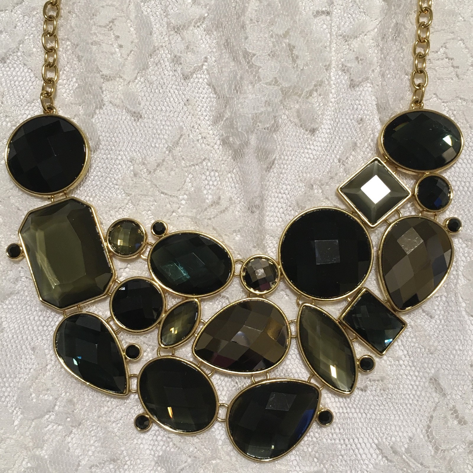 Vintage Joan Rivers Necklace Gold Tone Chain Collar Big Rhinestones Spring