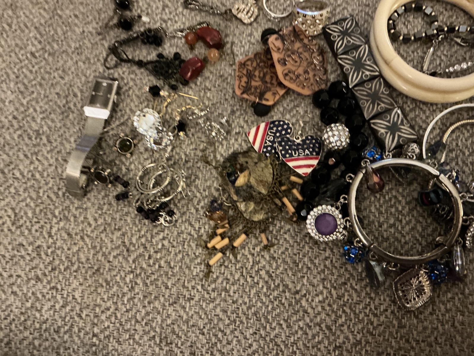 Lot Of Vintage/Modern Costume Jewelry-Two Watches-A Few Pcs of Sterling-Brooch