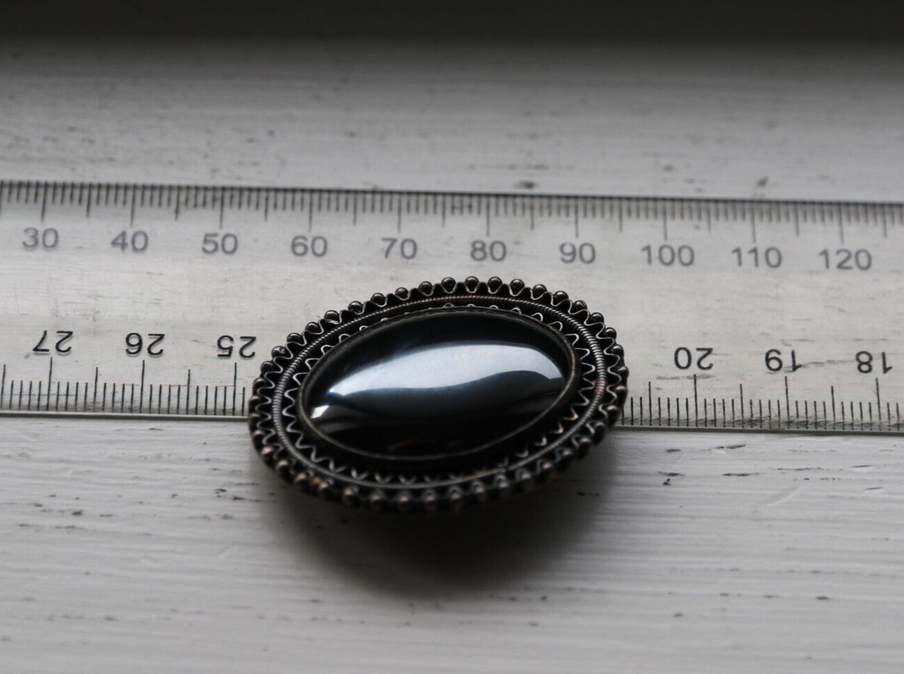 Art Deco SILVER Embossed BROOCH – Large Hematite