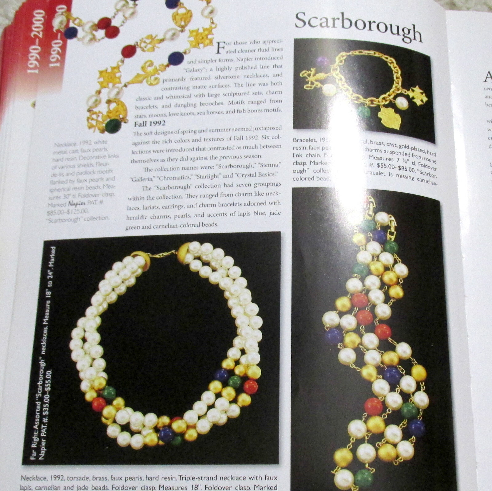 VTG RUNWAY BOOK PIECE NAPIER 3 STRAND FAUX PEARL/BEAD NECKLACE GP “Scarborough”