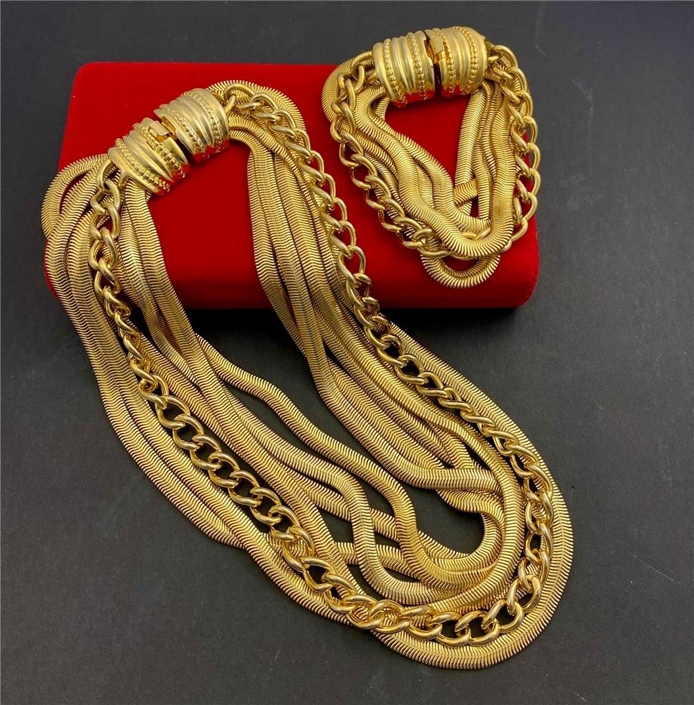 Stunning Vintage 1960’s Chunky Multi-Chain Statement Necklace Bracelet Set