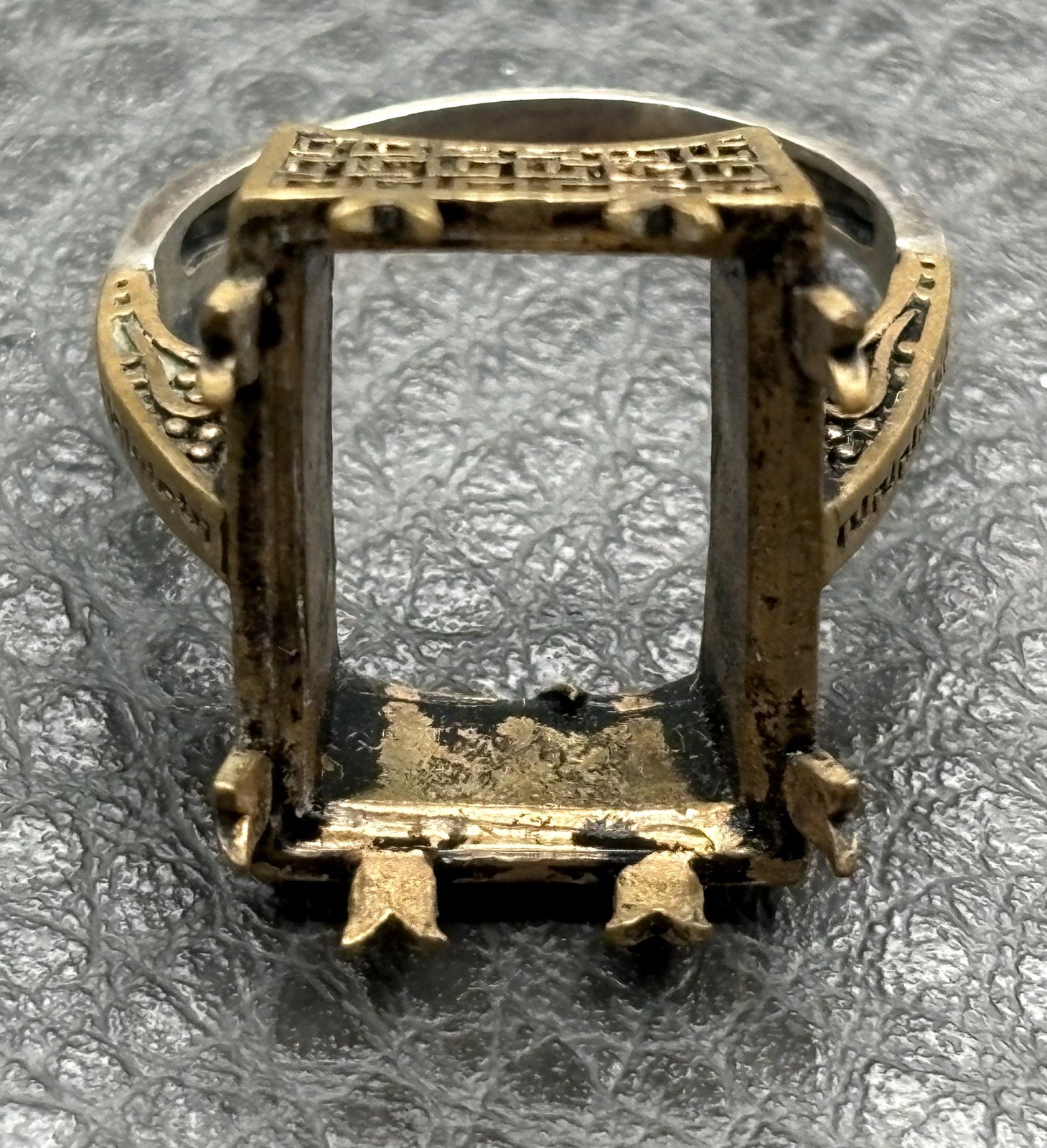 Antique Vintage Mixed Metal GF & Sterling Greek Key Ring Setting Size 8