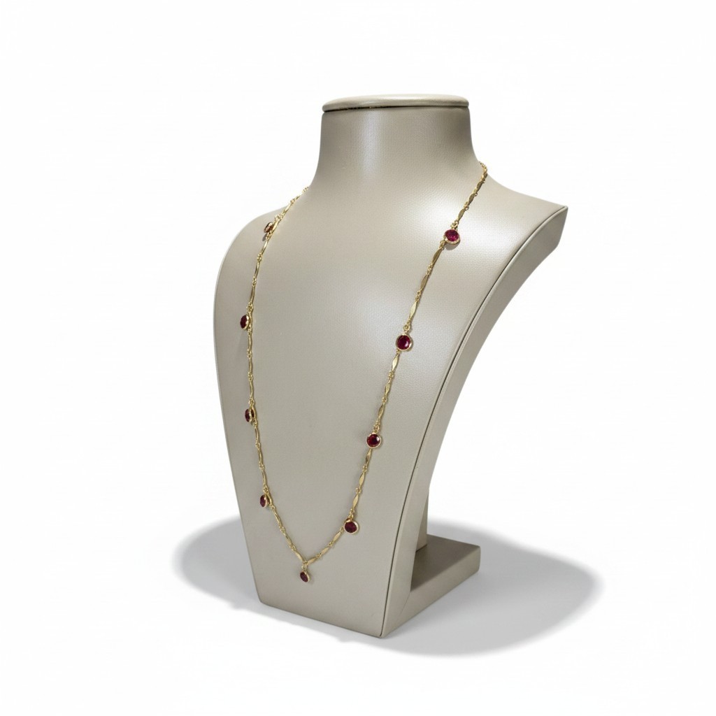 Vintage Gold Plated Red Dangle Charms Long Chain Necklace 30″