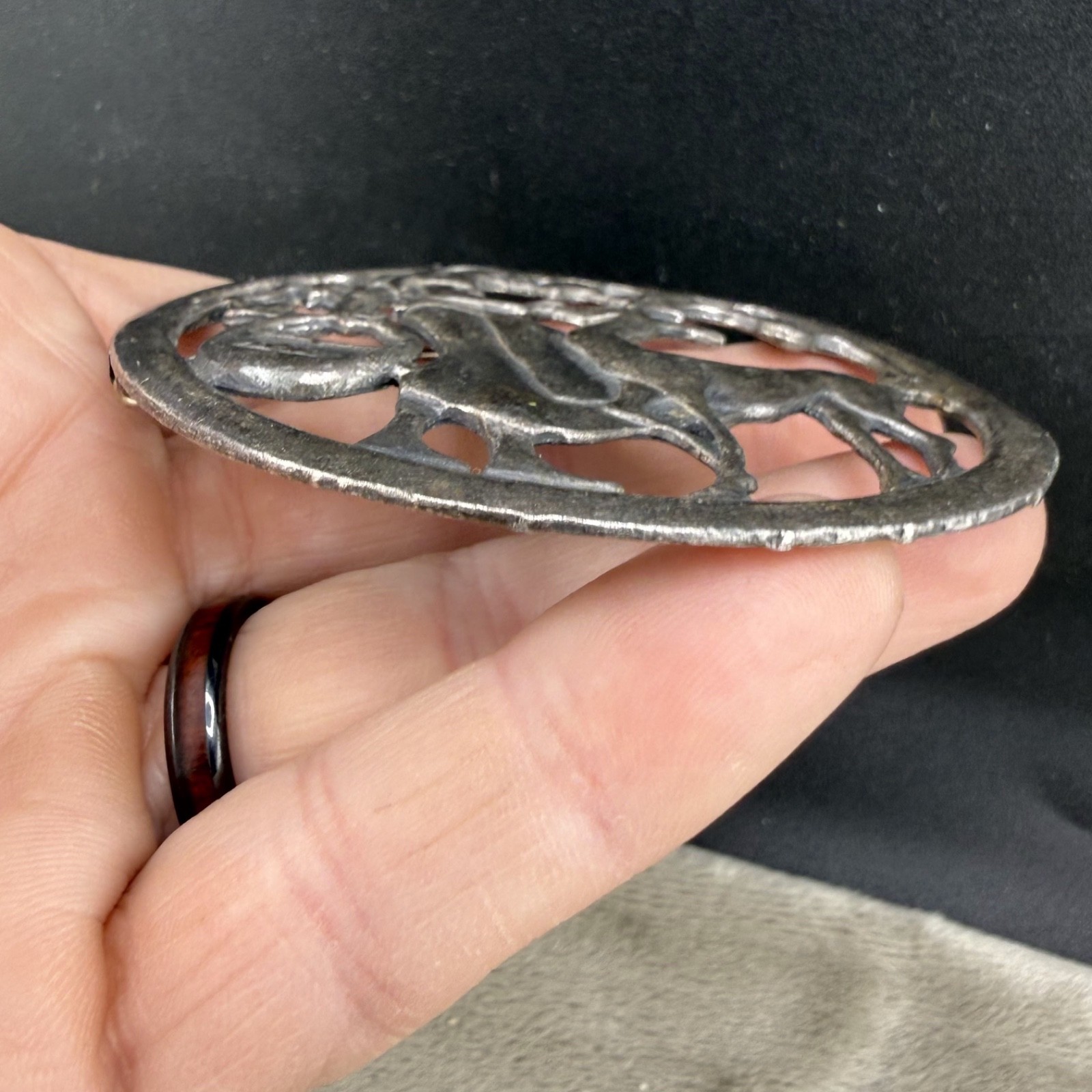 Vintage Little Nemo Brooch Silver Tone Girl with Deer Signed