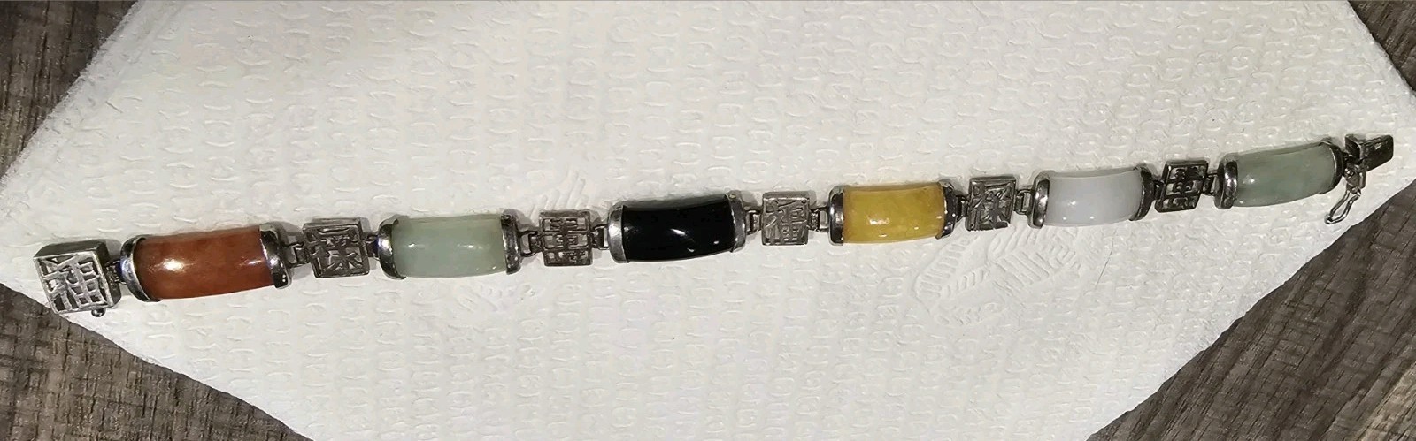 Vintage CFJ Manufacturing 925 Sterling Silver Jade, Black Onyx & Carnelian…