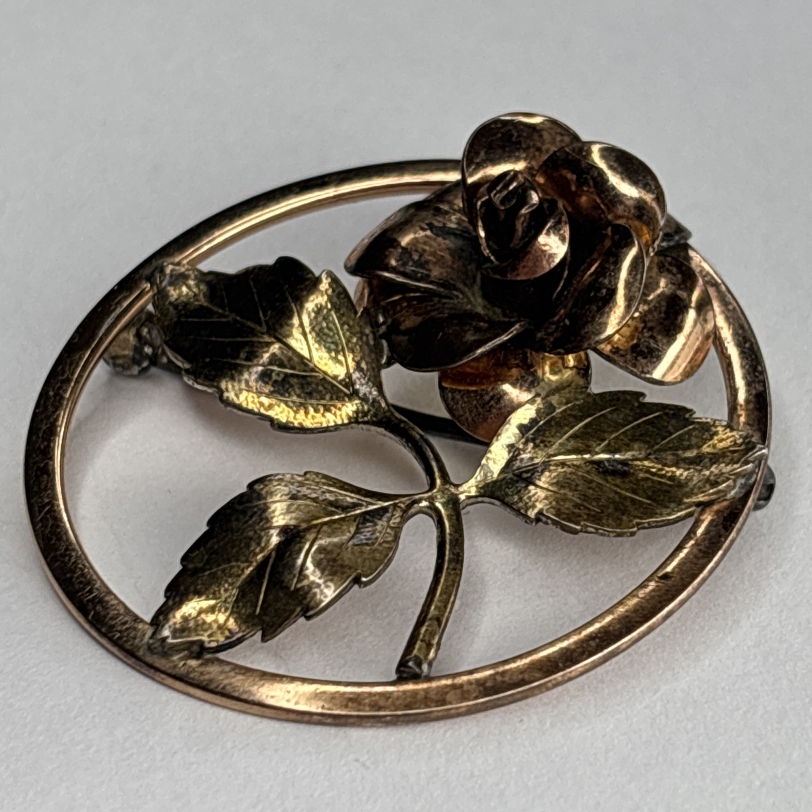 Vintage DIANA Krementz Gold And Rose Tone Brooch Flower Signed