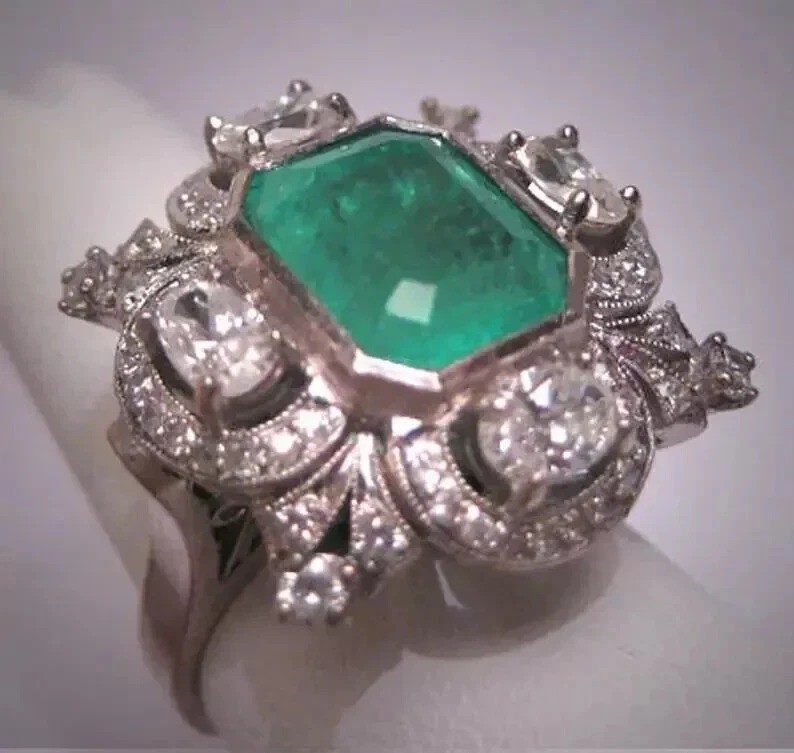 3.75Ct Art Deco Style Lab created Diamond Anniversary 14K White Gold Finish Ring