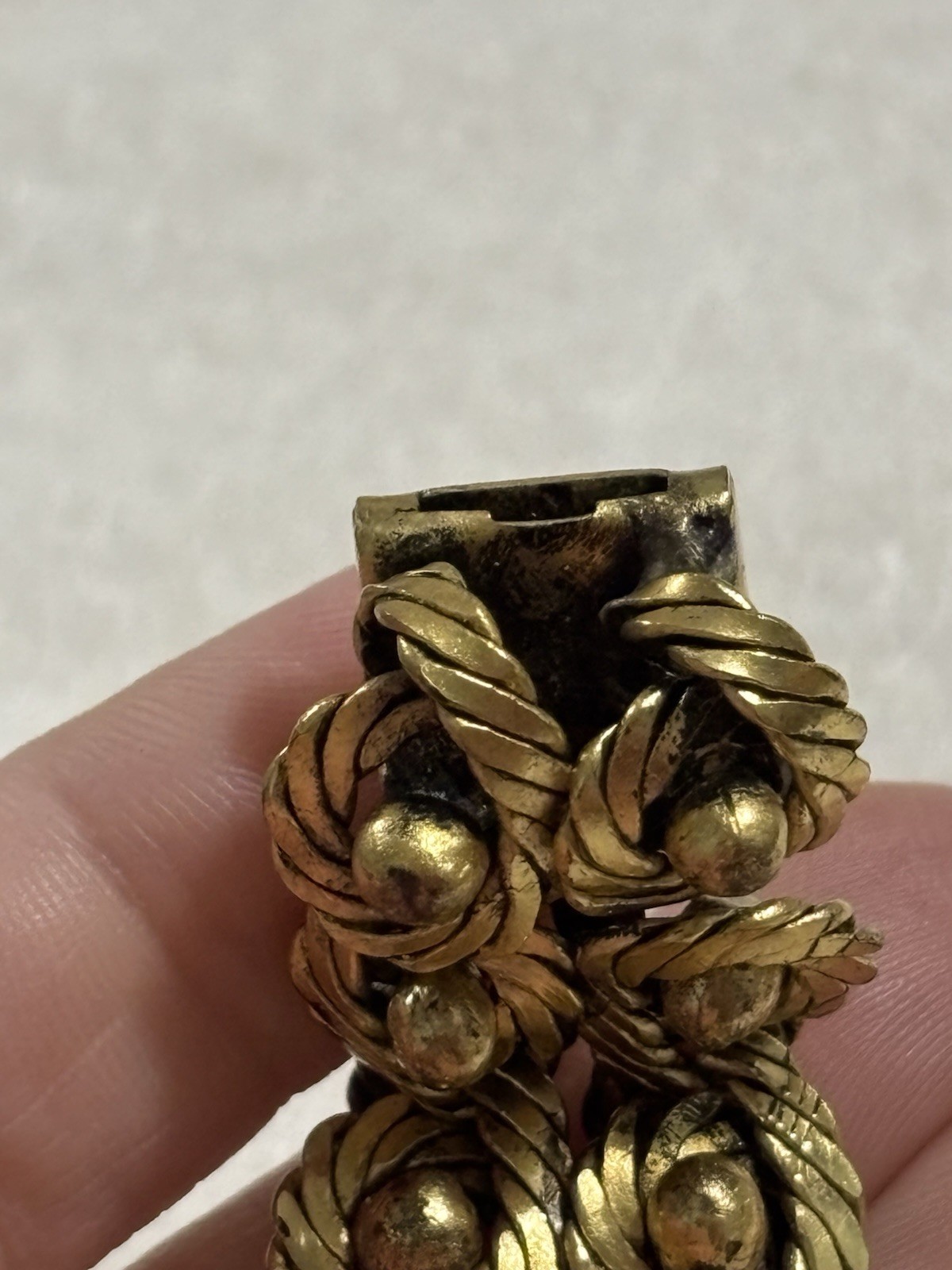 HTF Vintage French Modernist Coil Bracelet Gilt Bronze Plated Woven Wire 1950s