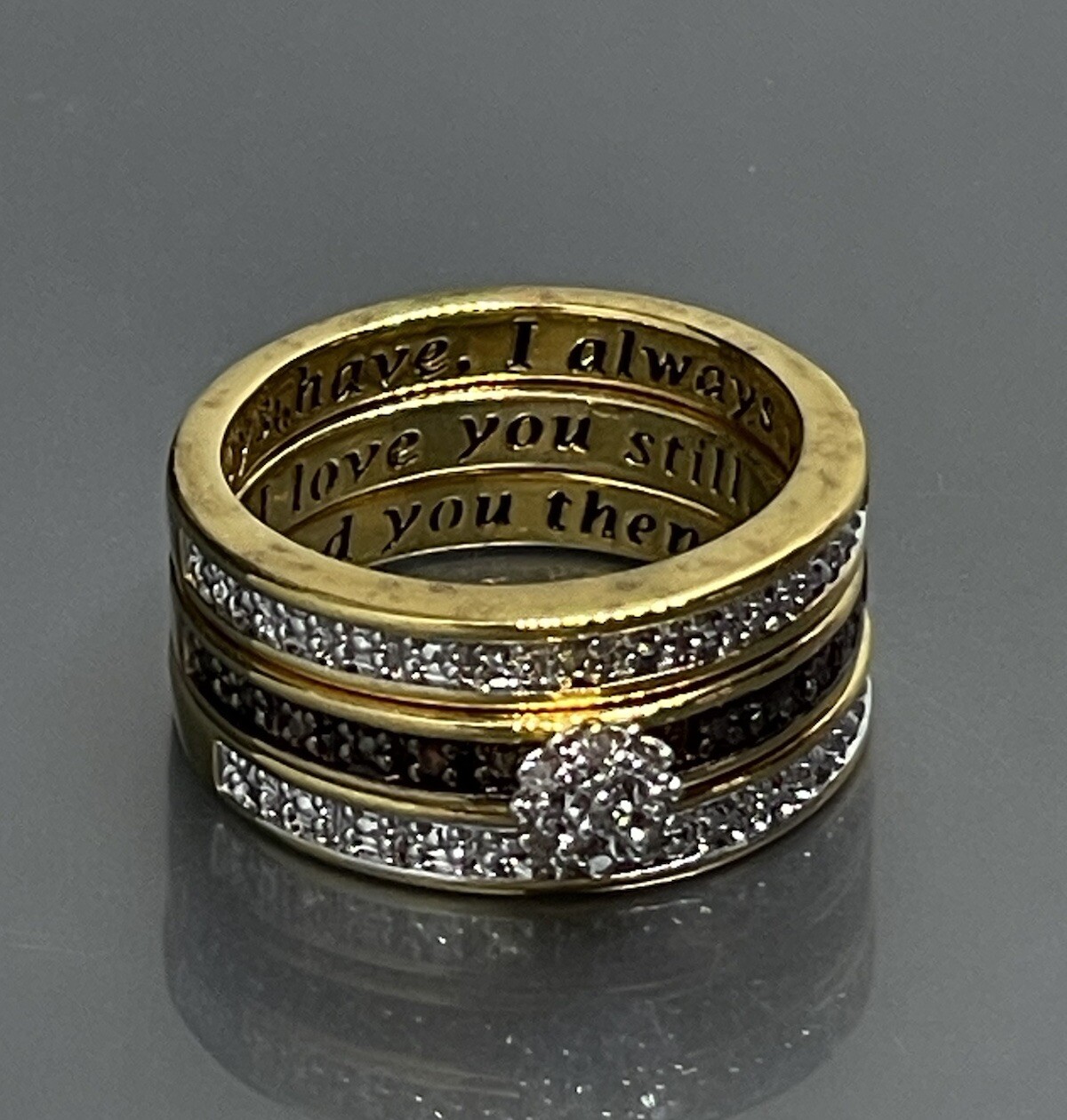 Womens Size 7 Ring Yellow Gold Plated Brown White Diamonds Engagement