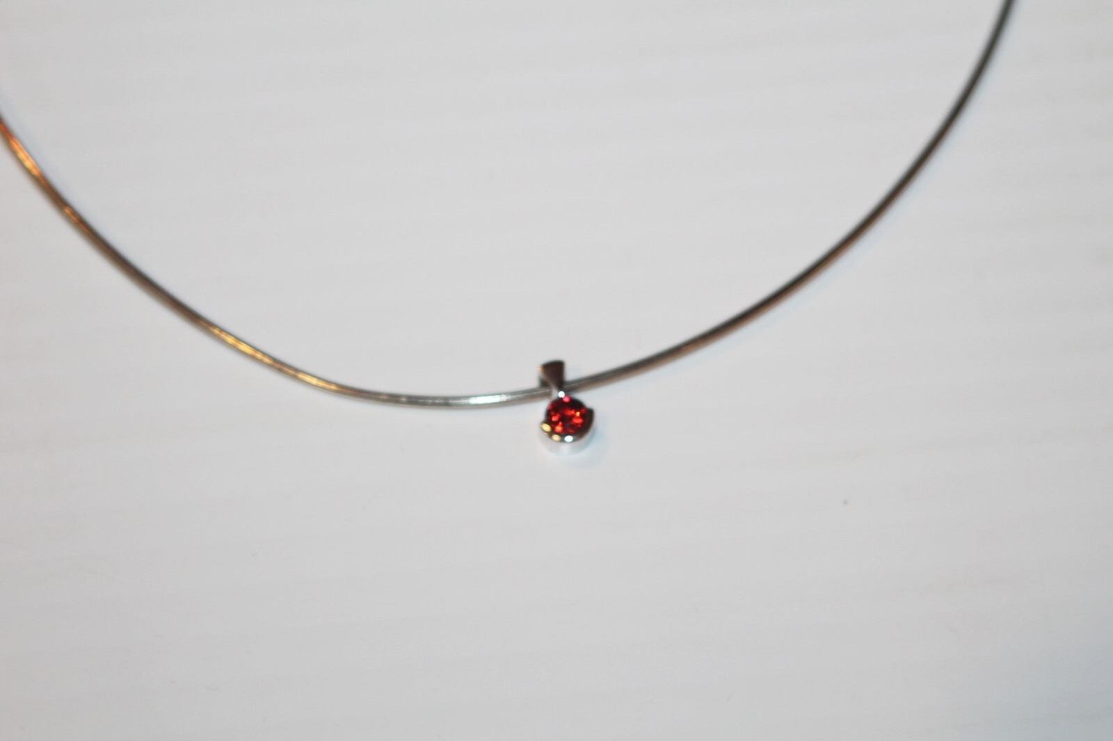 Estate Sterling Silver Neckwire Choker Chain 925 Necklace + Synth Ruby Pendant