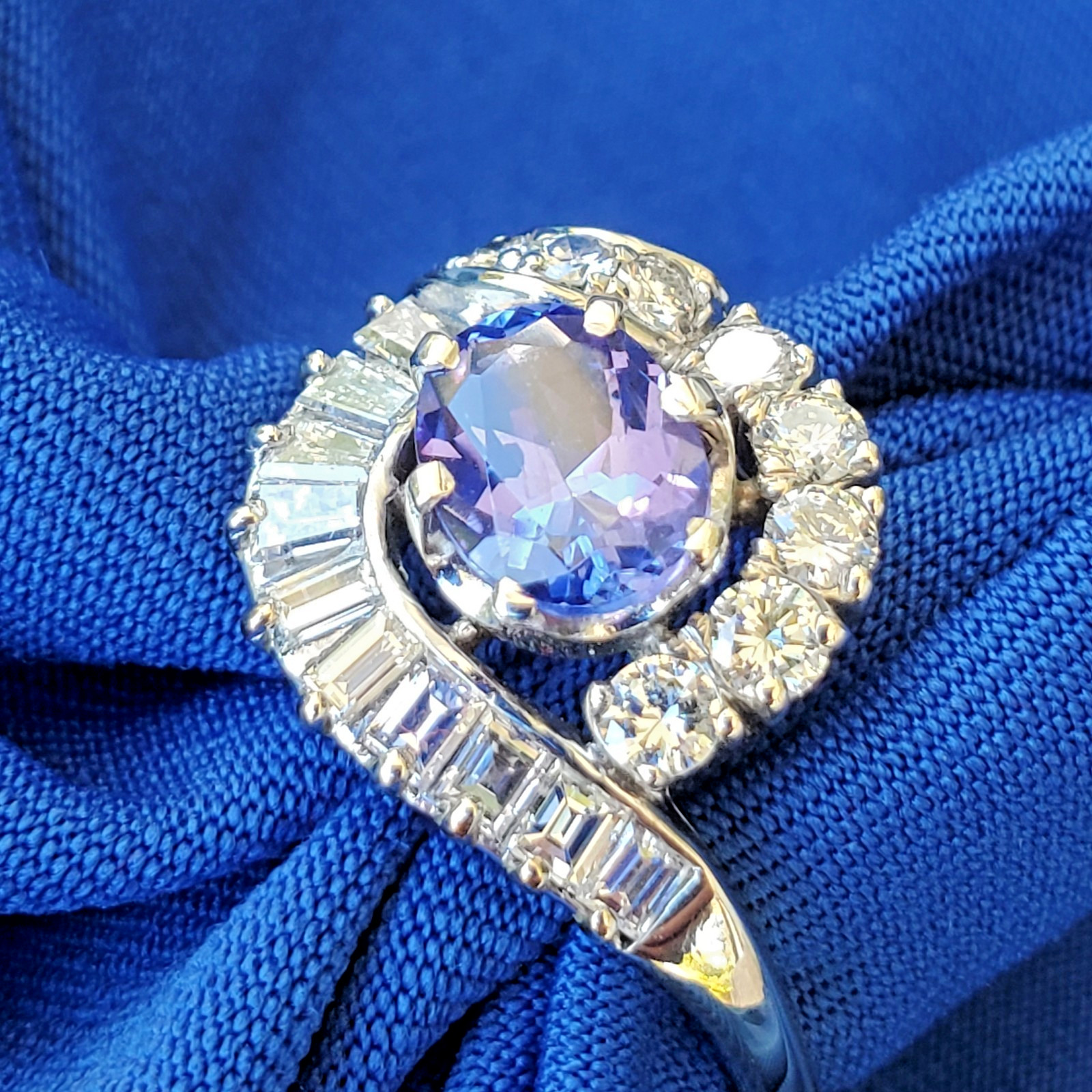 Original EARTH MINED TANZANITE DIAMOND DECO Engagement Ring Solitaire 14K GOLD 7