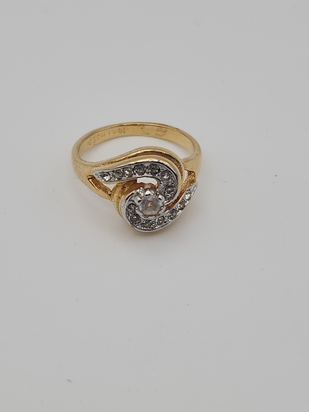 18KT HGE Yellow Gold Plated Swirl CZ Accent Cocktail Engagement Vintage Ring…