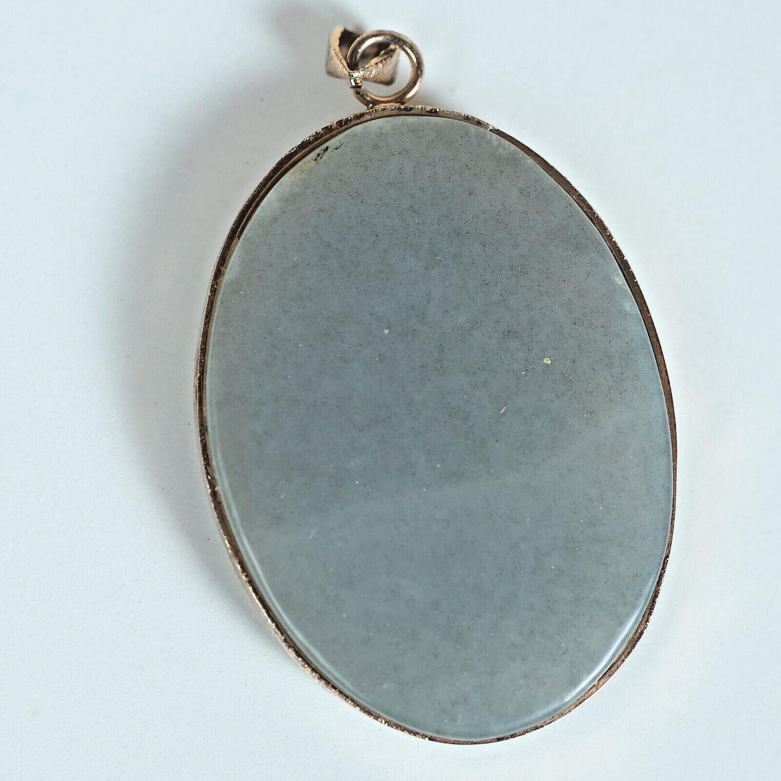 VTG 1970s/80s Asian 2 Cranes GP Open Metalwork on Oval Jadeite Pendant 1.75″Tall