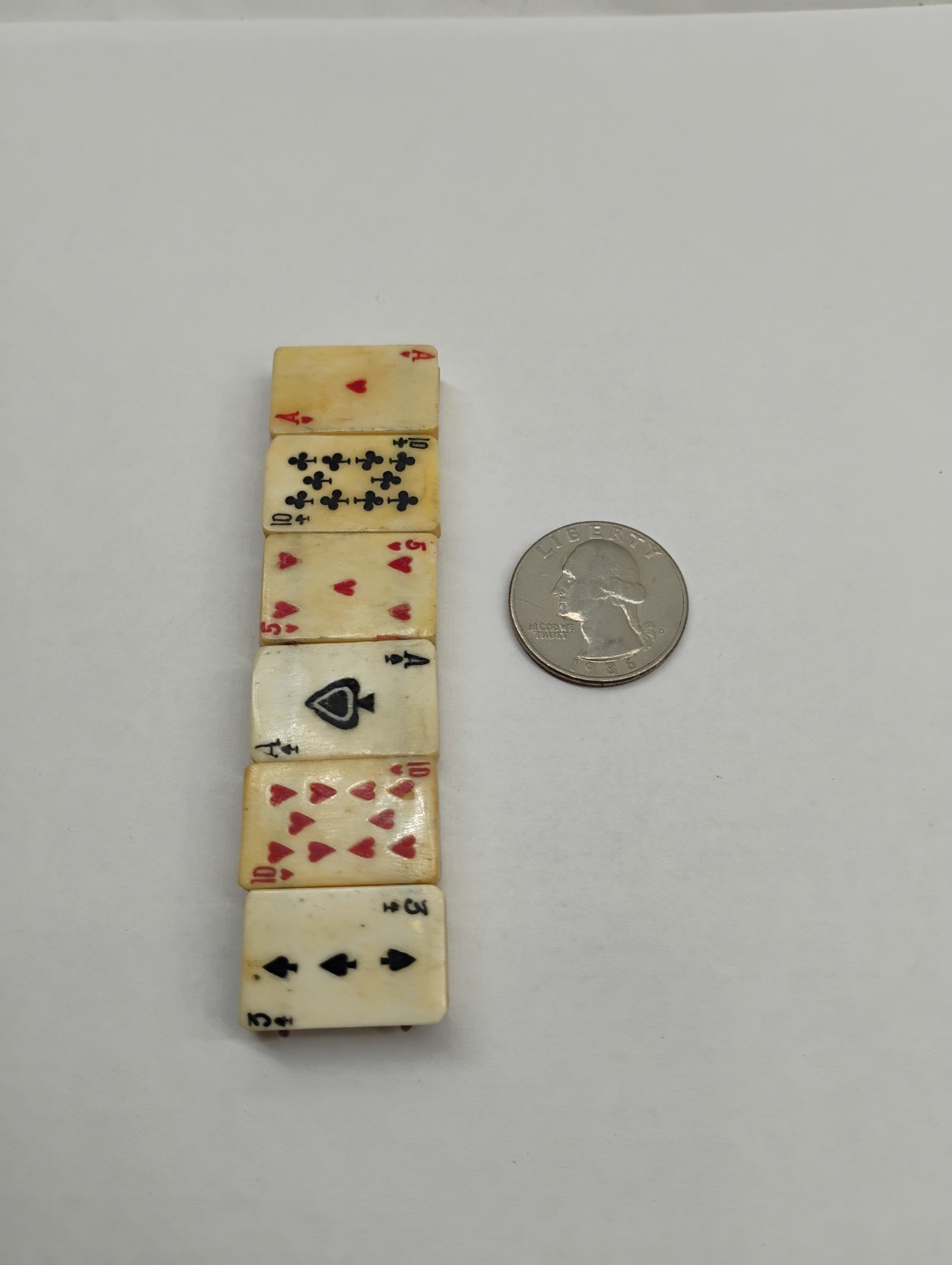 Vintage Hand-Carved Bovine Bone Playing Cards Stretch Bracelet 1950’s Jewelry