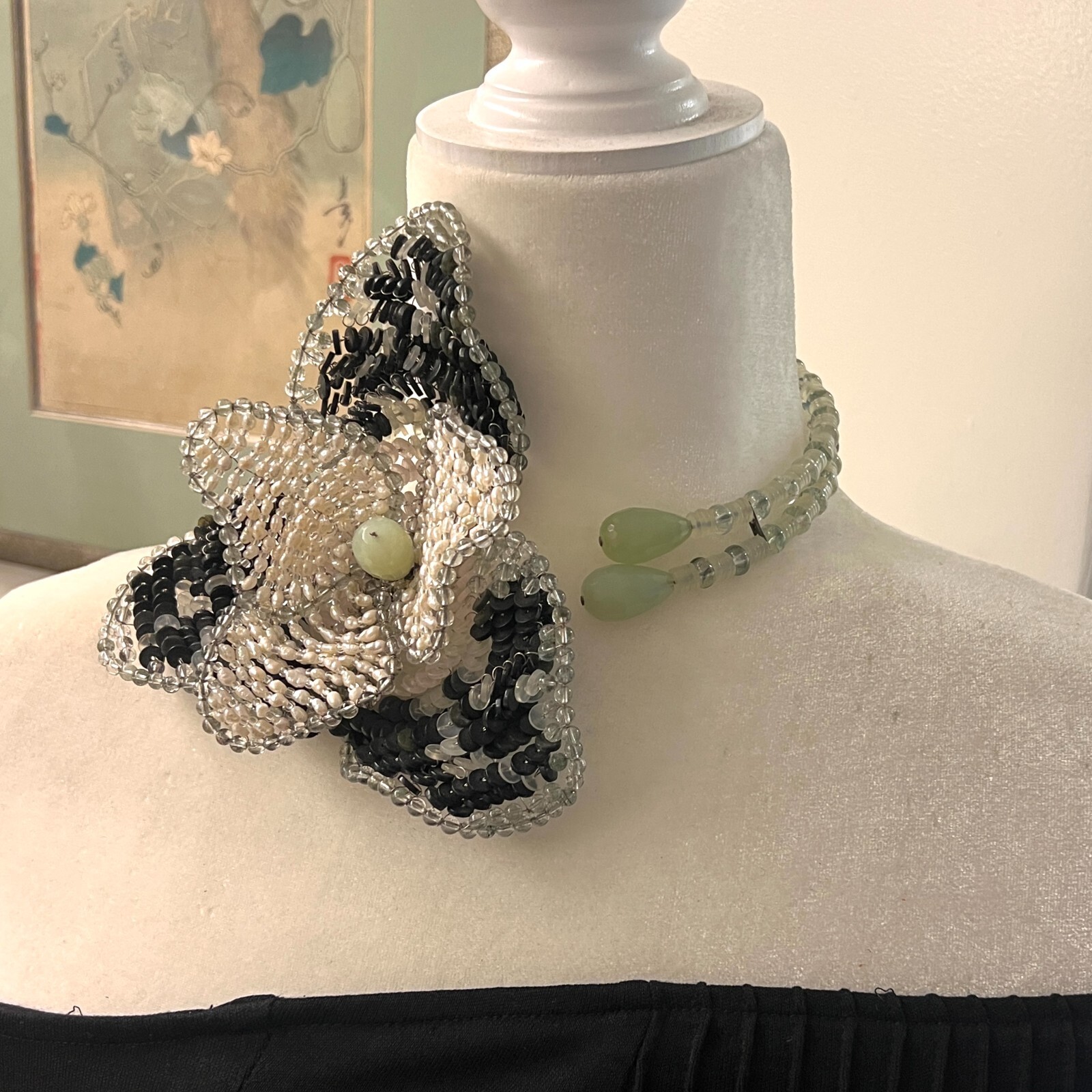 Daniele Cornaggia Designer Beaded Woven Choker Necklace – Assymetrical Statement