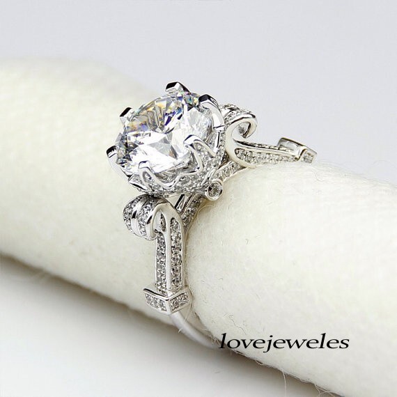 Lab-Created 2.90CT Round Cut Diamond Vintage Engagement Ring 14K White Gold Over