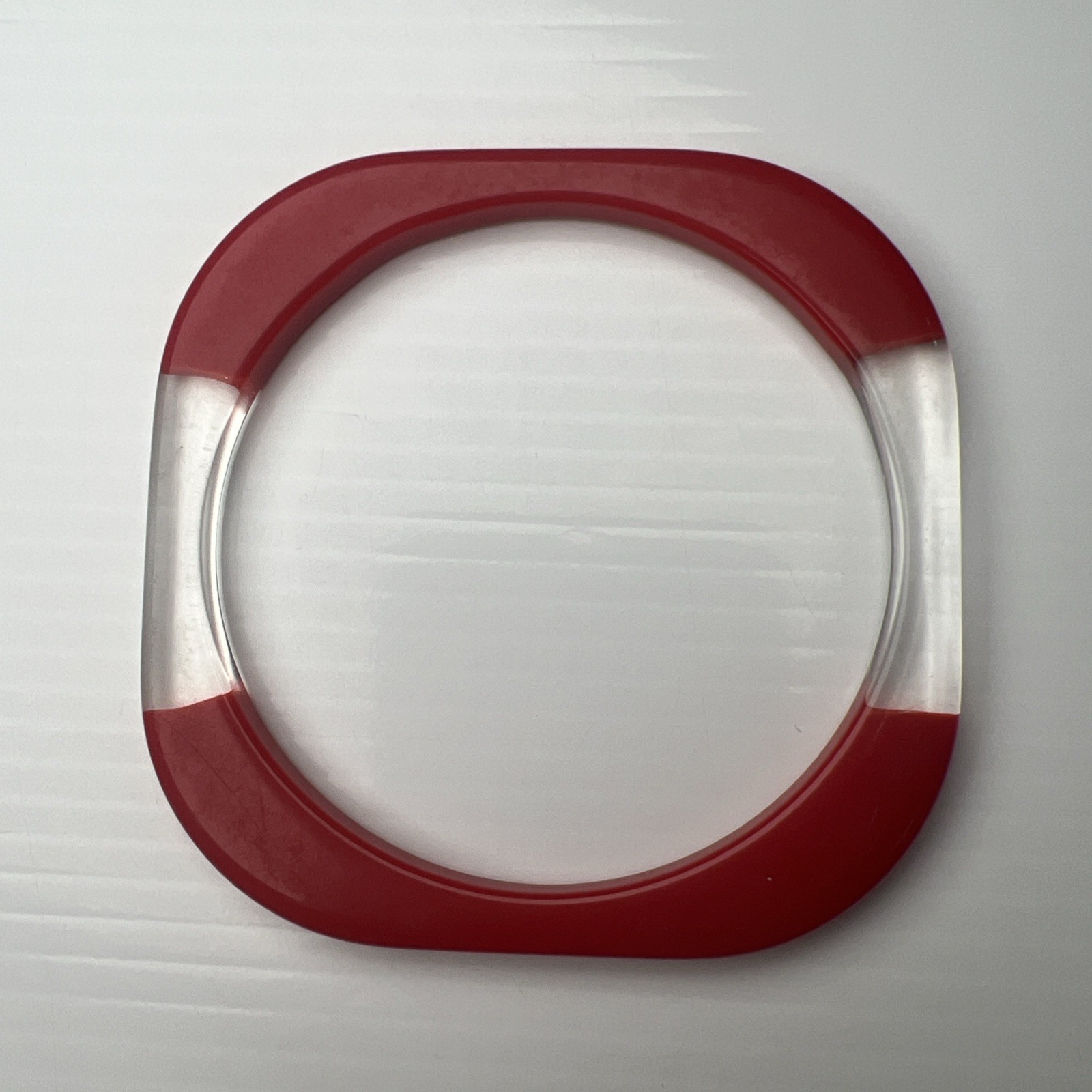 Vintage 70s 80s Round Square Lucite Resin Acrylic Bangle Bracelet Clear Red Mcm
