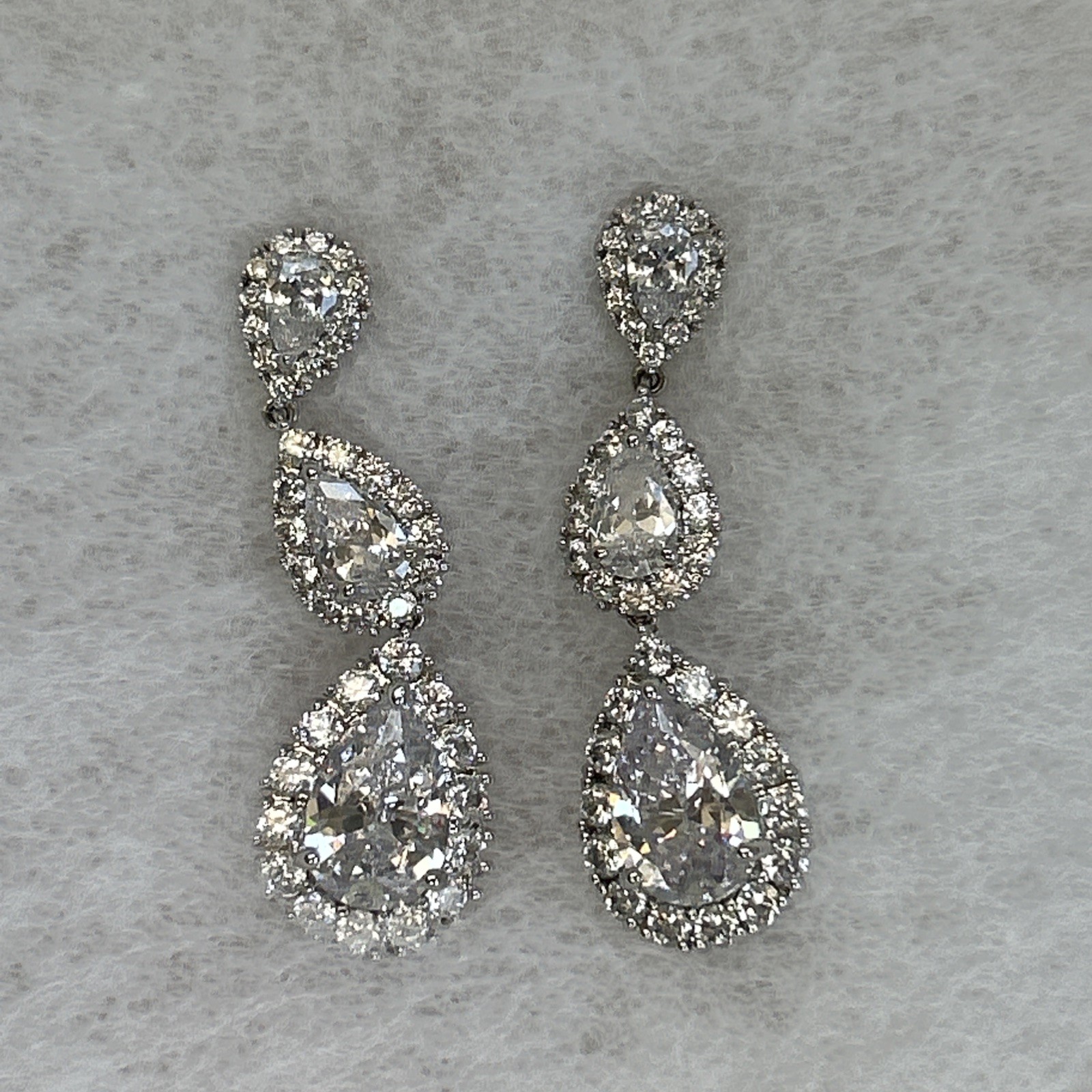 Worn Once Bridal Styles Glam Triple Drop CZ Rhinestone Bridal Earrings