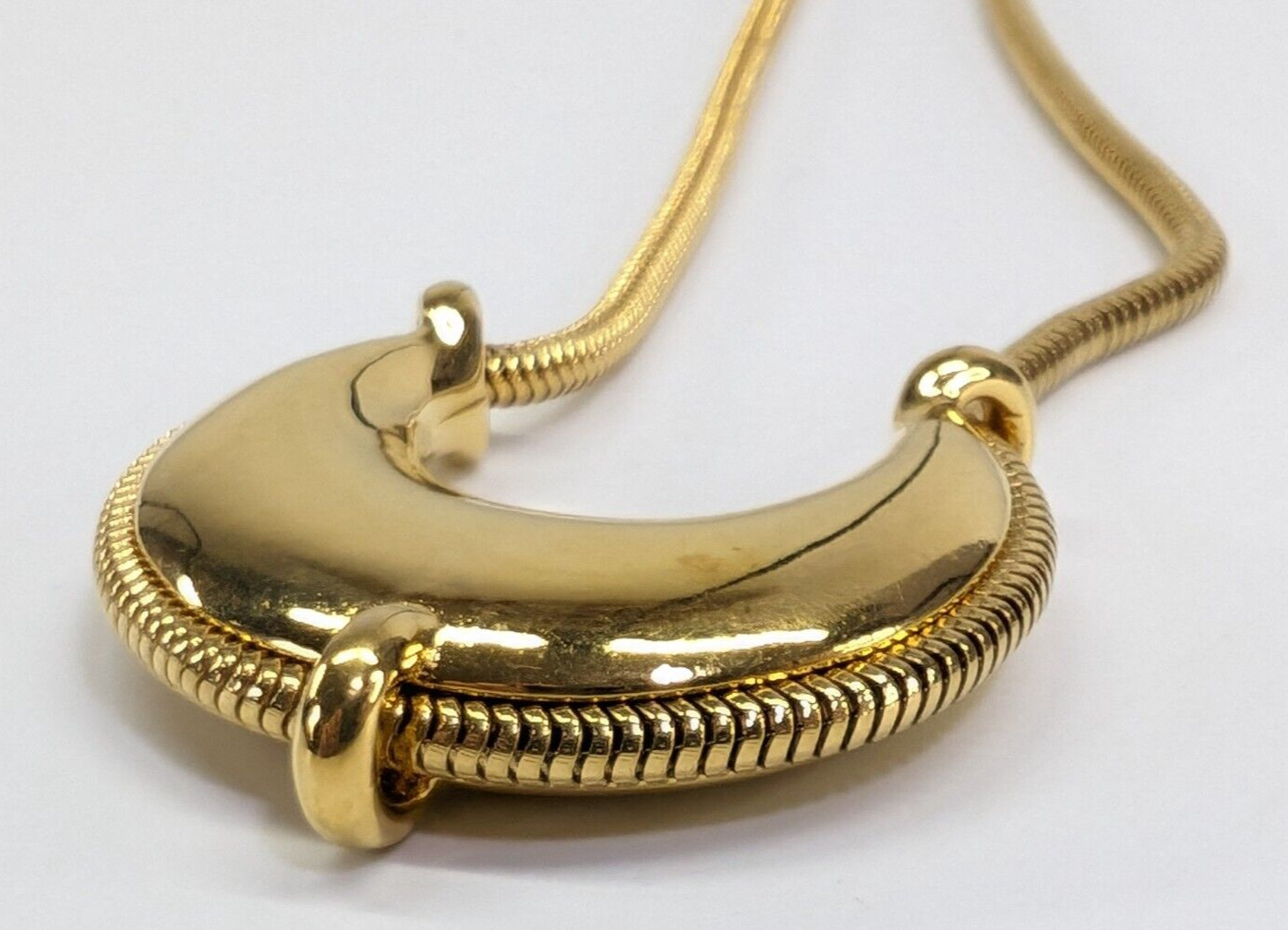 Vintage Monet Crescent Moon Pendant Slide Gold Tone Rope Chain Necklace 20″ Long