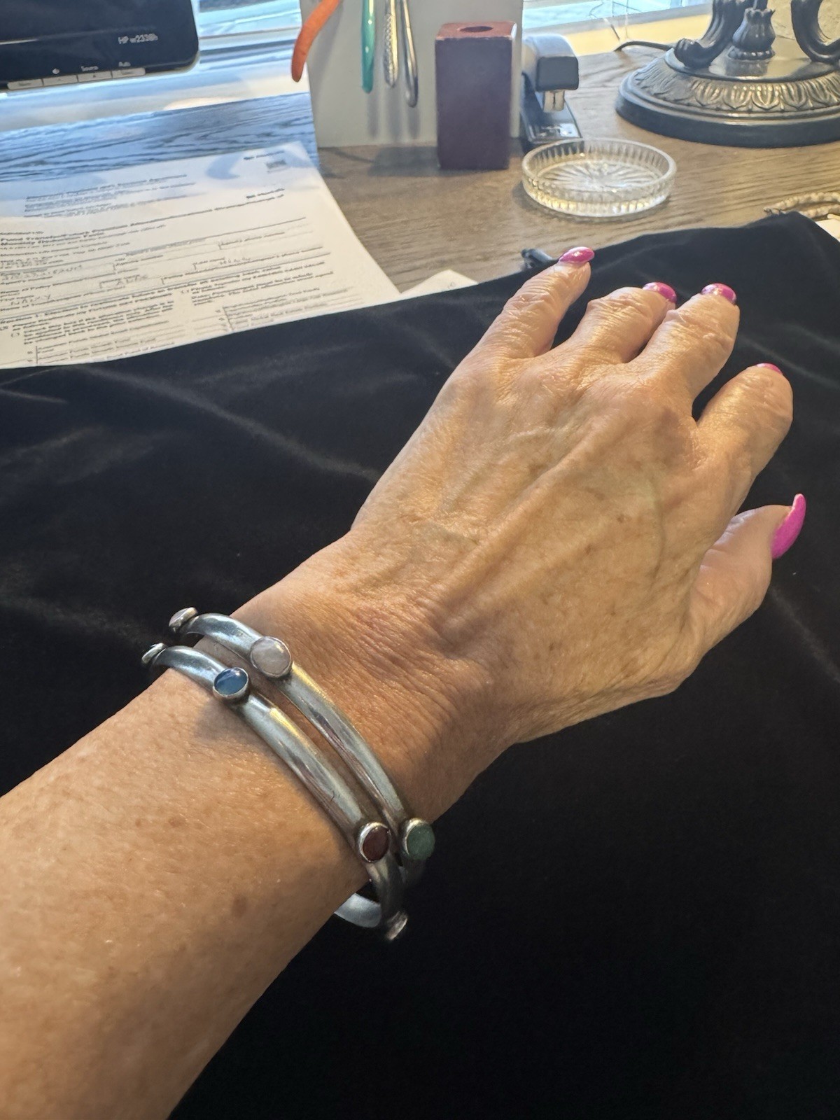 Vintage Handmade Sterling Silver Bangle Bracelets MultiStone Tulla Booth @ 1980