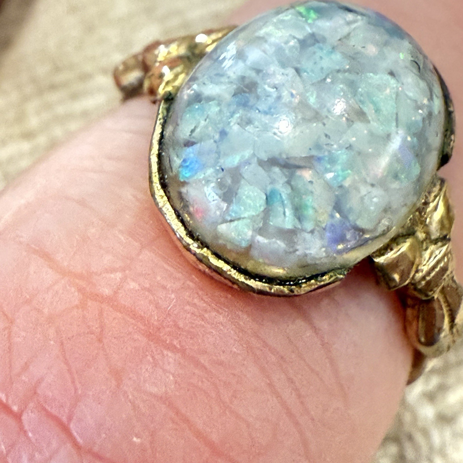 Vintage C&C Clark Coombs 10k Gold Filled Victorian Style Ring Faux Opal Size 5.5