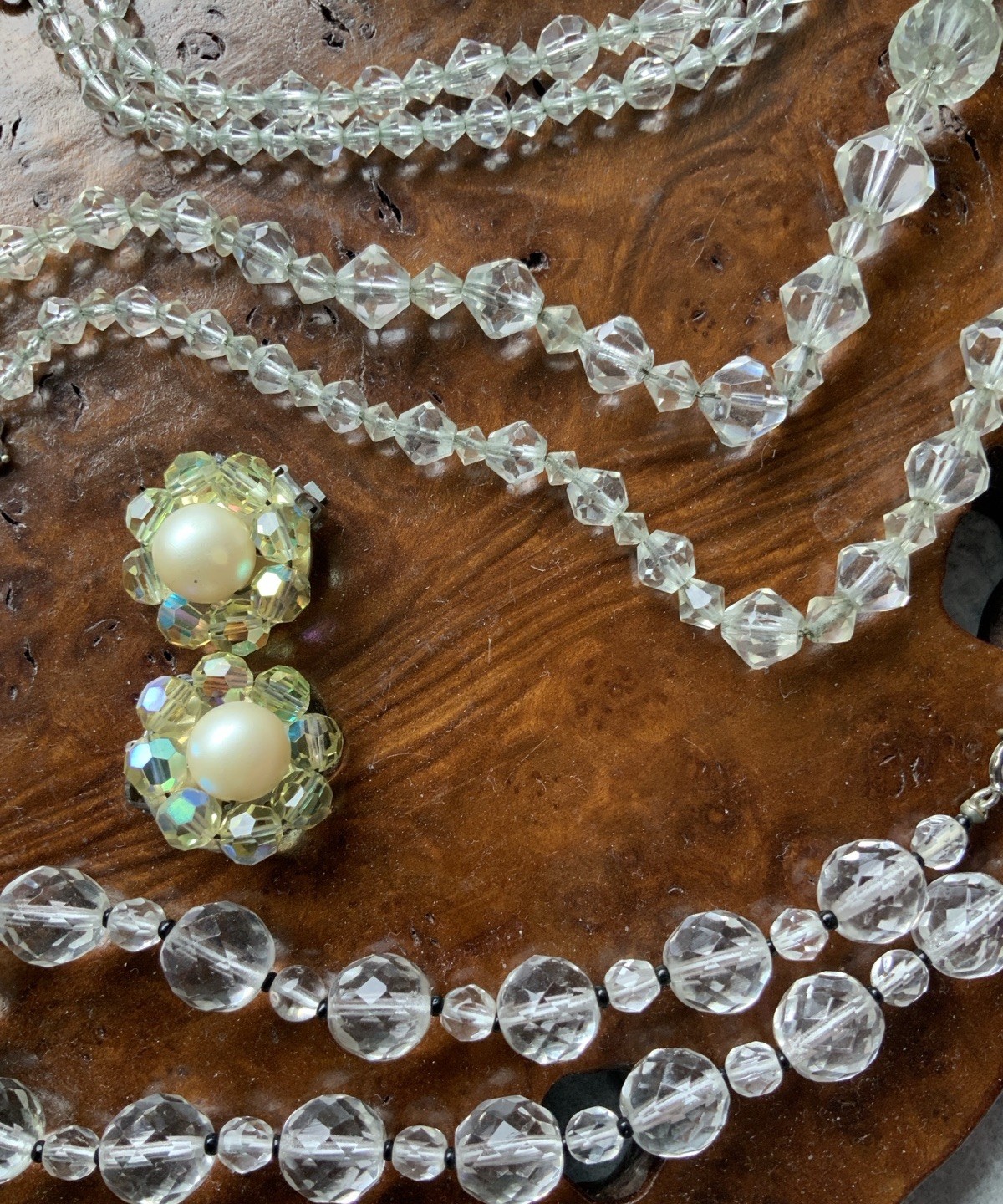 Clear Aurora Borealis Faceted Crystal Bead Rhinestone Jewelry Lot Vintage