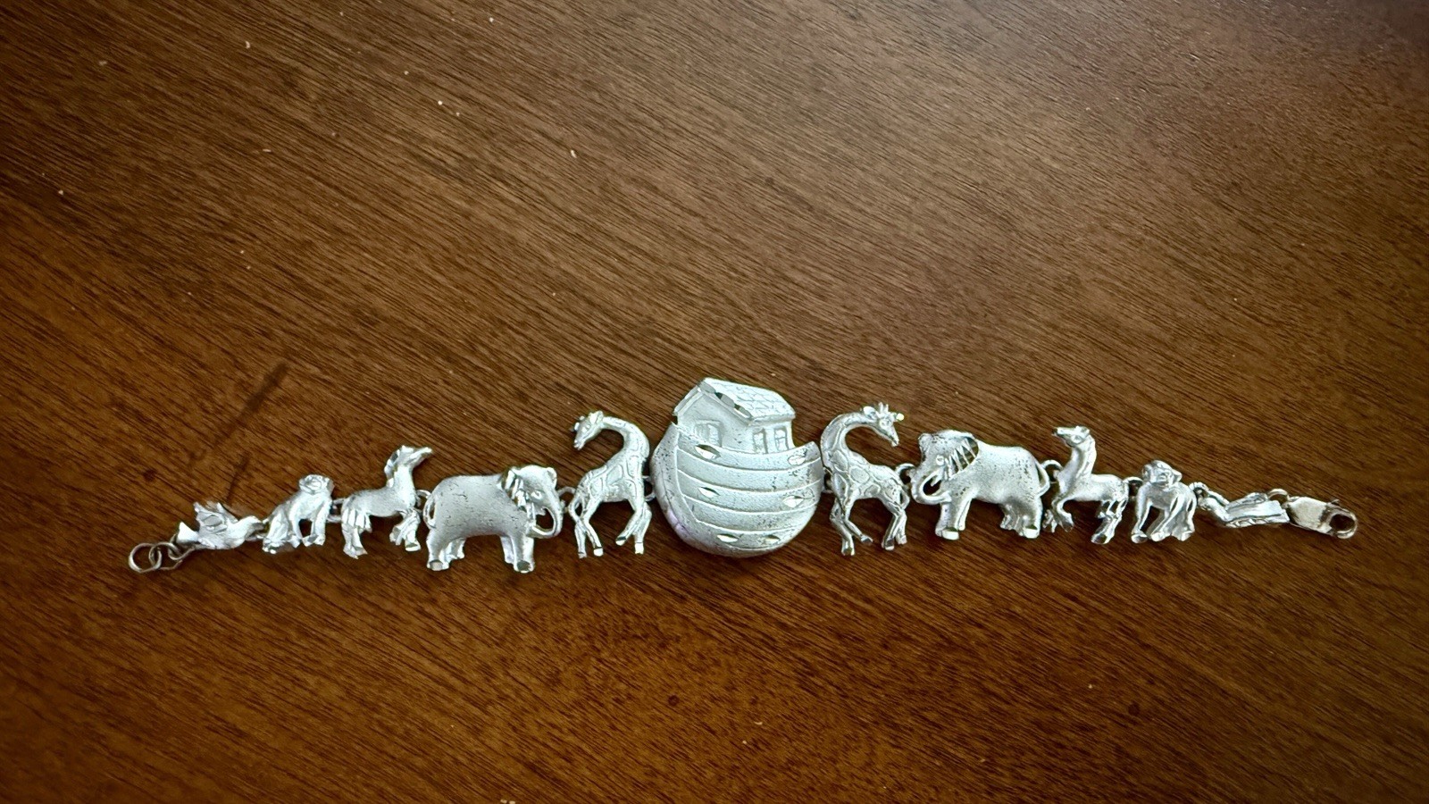 Sterling Silver 925 Noah’s Ark Bracelet 7 Inch 22g Heavy Animal Charm