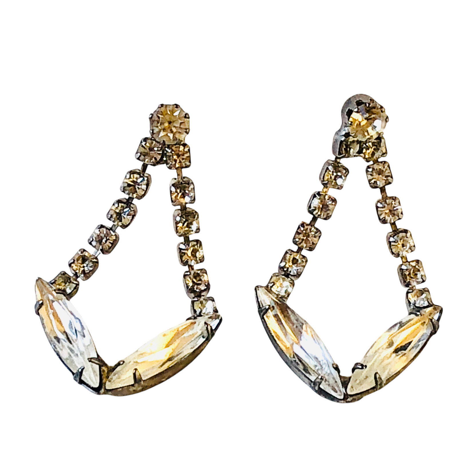 Vintage Rhinestone Earrings Prong Set Dangling Pierced Studs