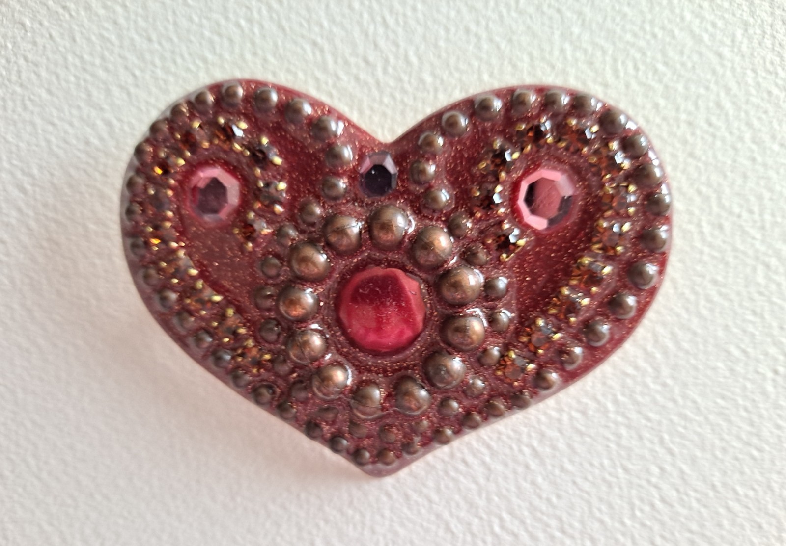 Vintage Fernella’s Jools, Large Heart Brooch Assorted Stones, Resin Enamel