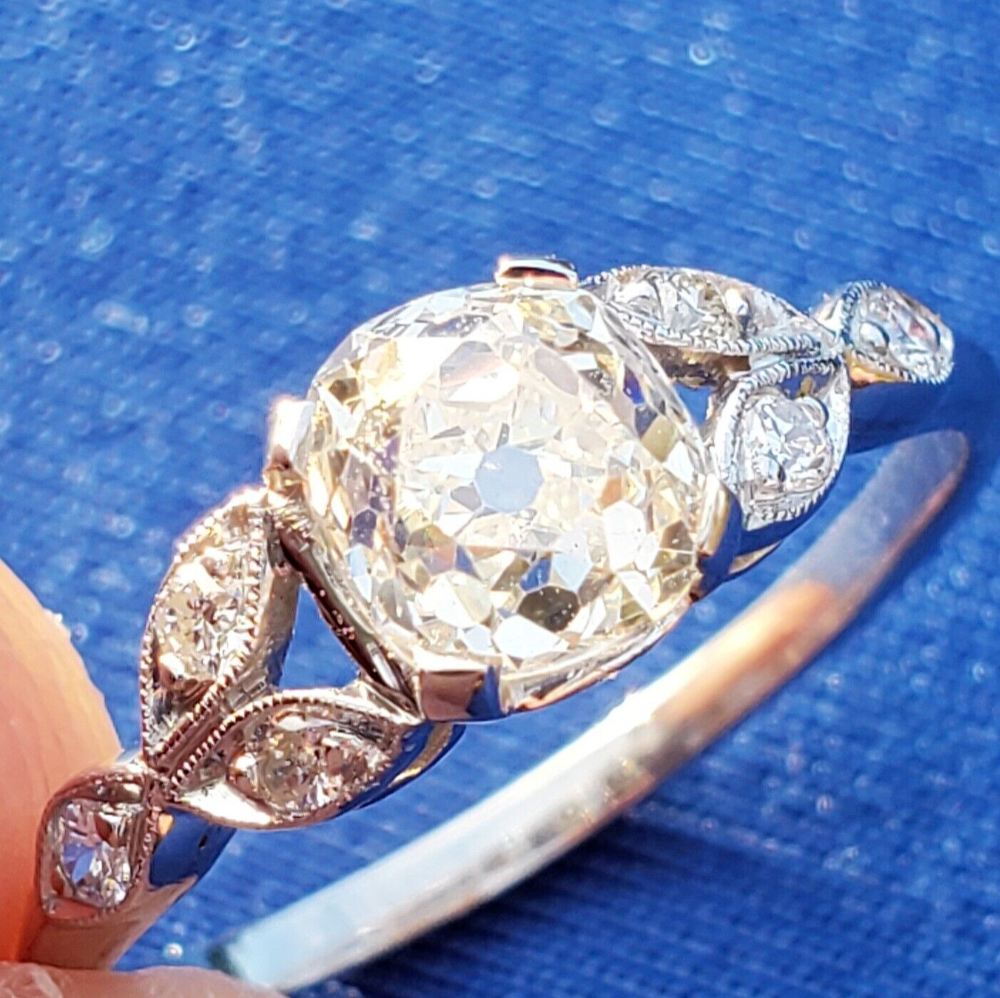 Original EARTH MINED DIAMOND Deco Engagement Ring Vintage PLATINUM Solitaire 1.3