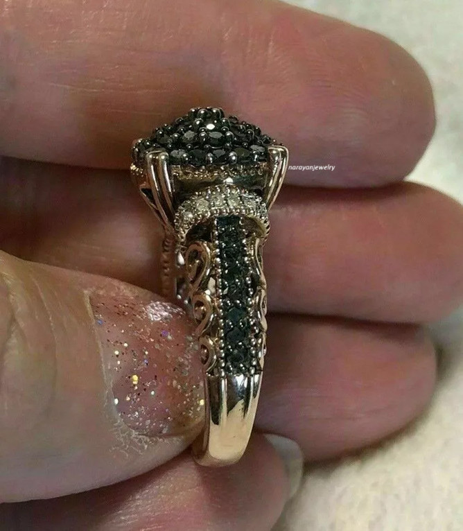 Antique Style 2Ct Lab Created Black Onyx Cluster Wedding Ring Rose Gold Finish