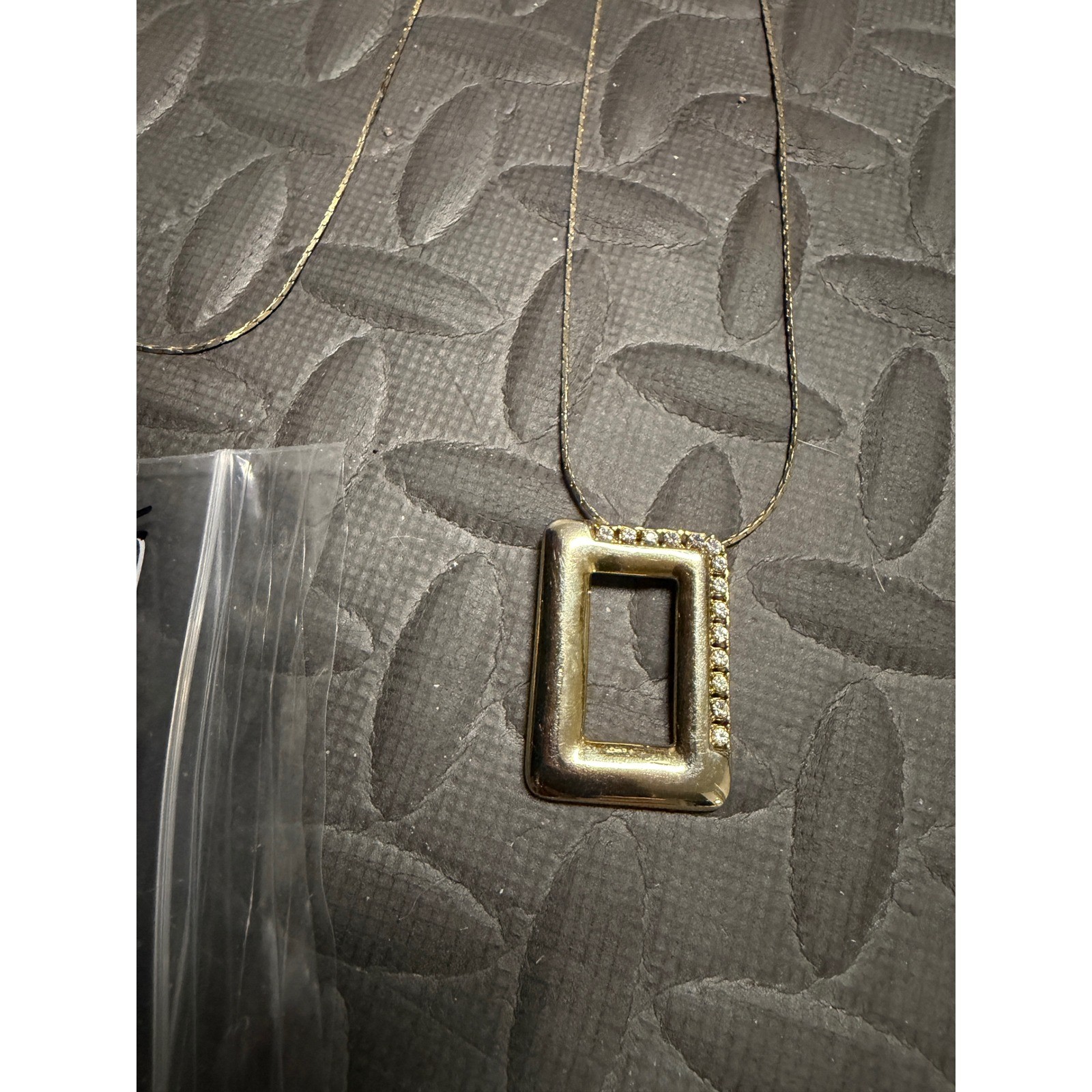 Park Lane Necklace Gold Tone Vintage Rhinestone Rectangle Pendant Signed 80s