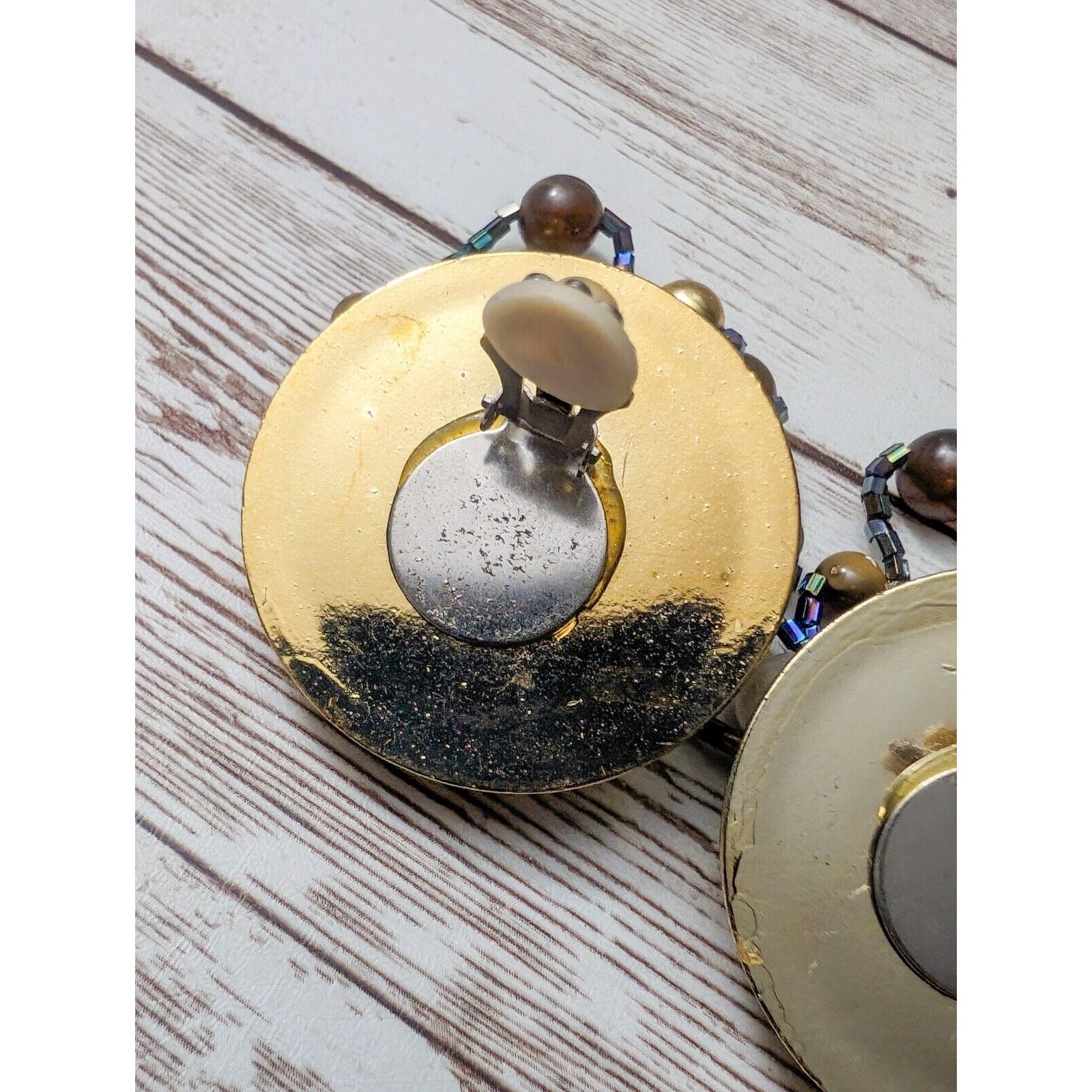 Vintage Clip On Earrings Extra Large Statement Earrings Beaded Dangle