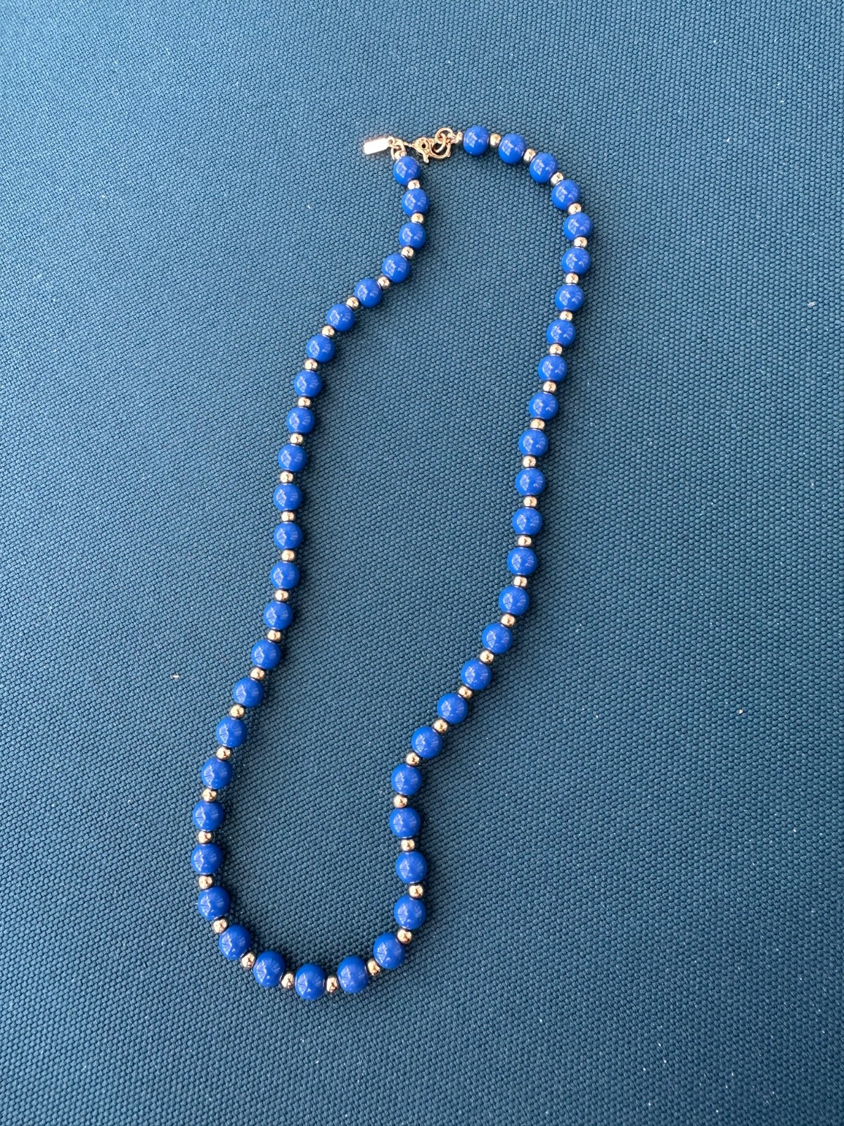 VINTAGE MONET Blue Beads w/Gold Spacer Beads 16″ NECKLACE