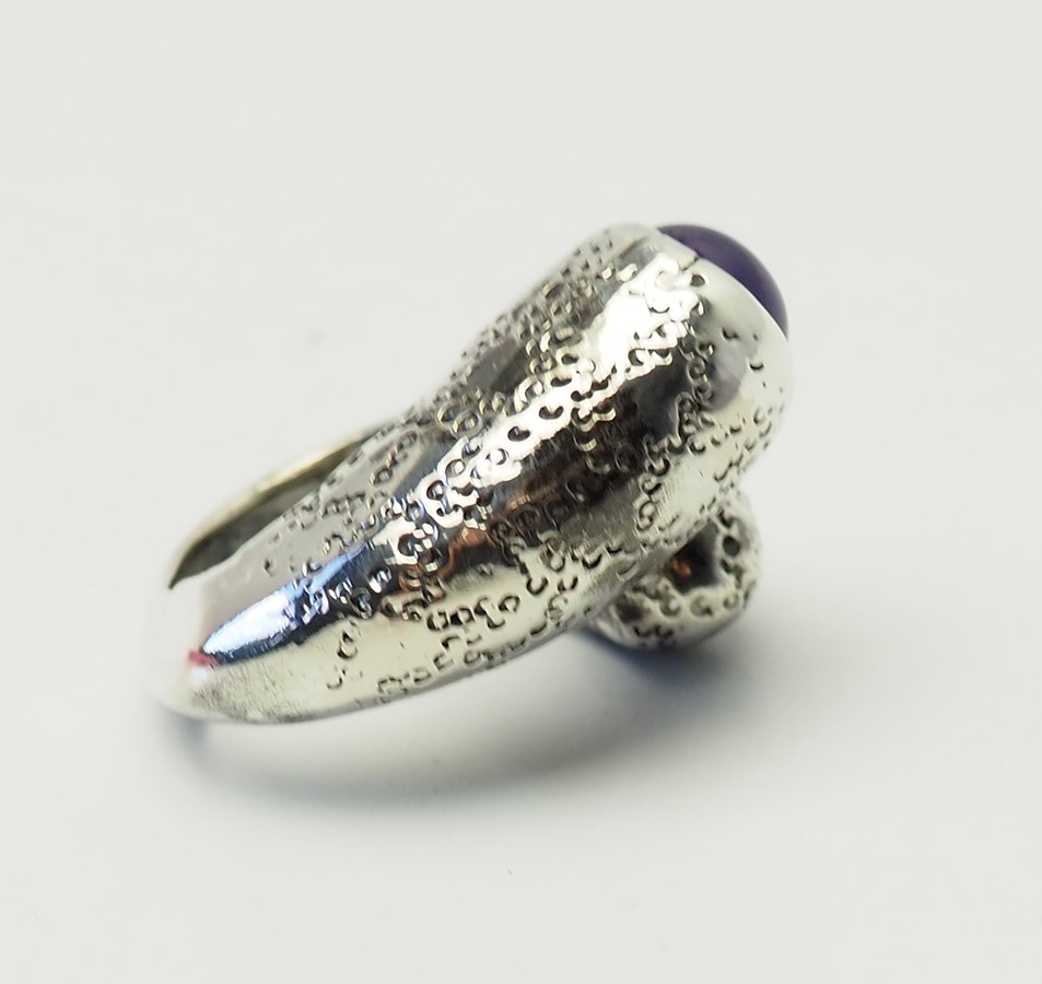 Unusual handmade OOAK huge vintage sterling sliver amethyst ring sz 8