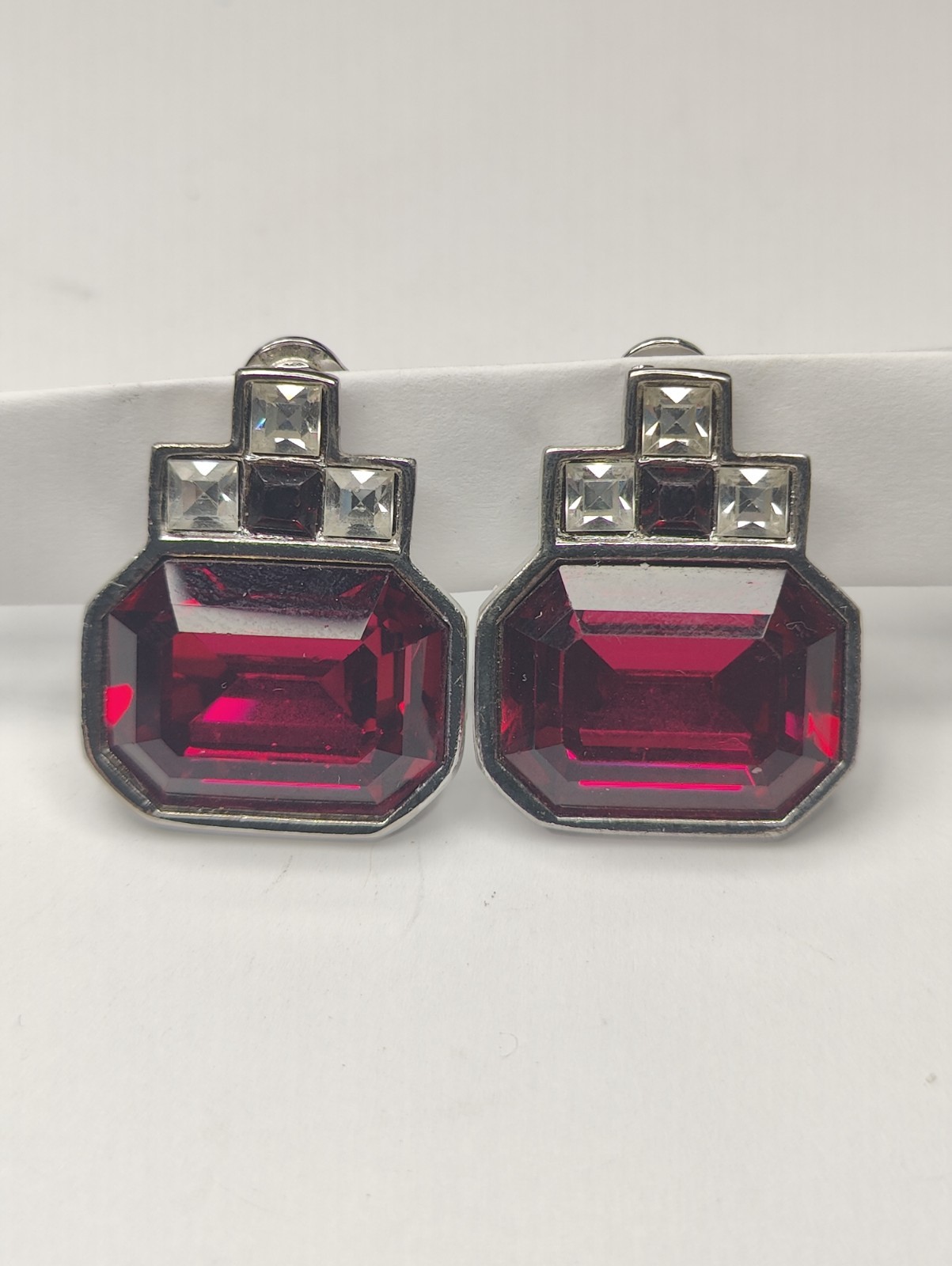 Vintage Saint Laurent Red Rhinestone ClipBack Earrings
