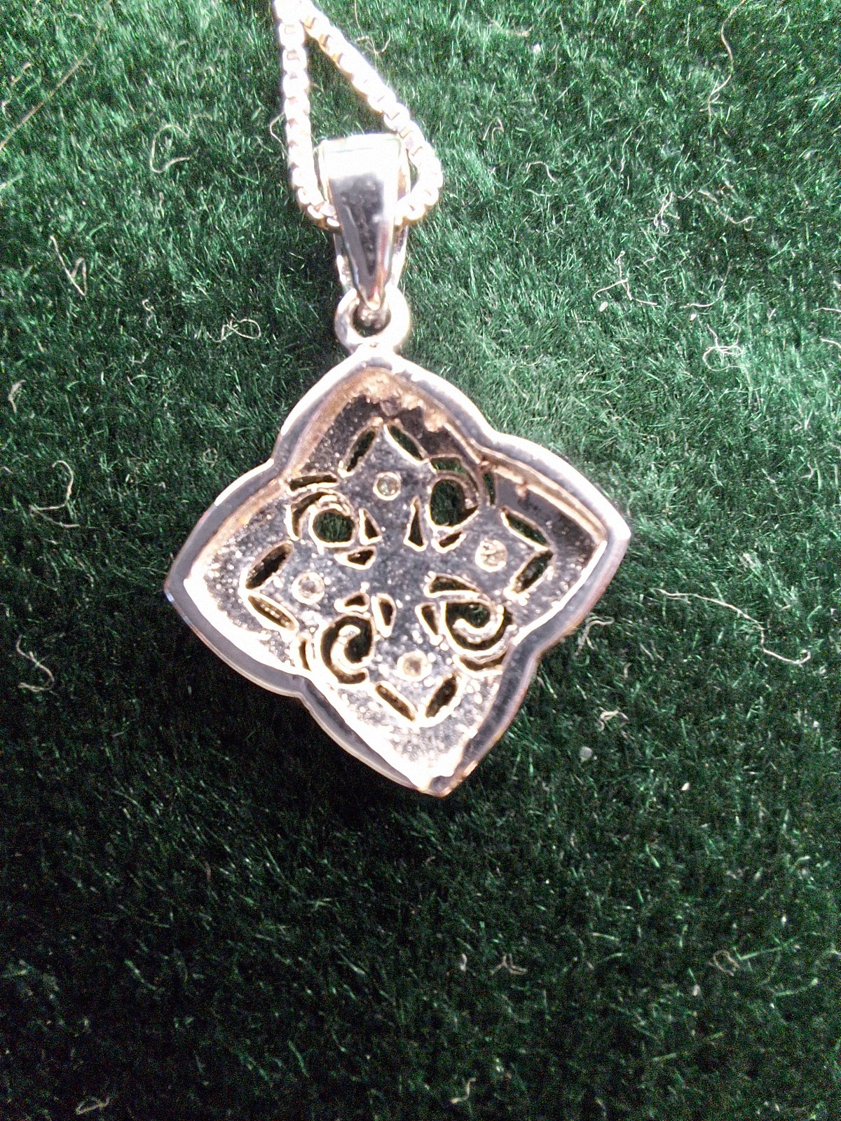 Vintage Sterling Silver Filigree Diamond Shape Pendant Box Chain Necklace Italy