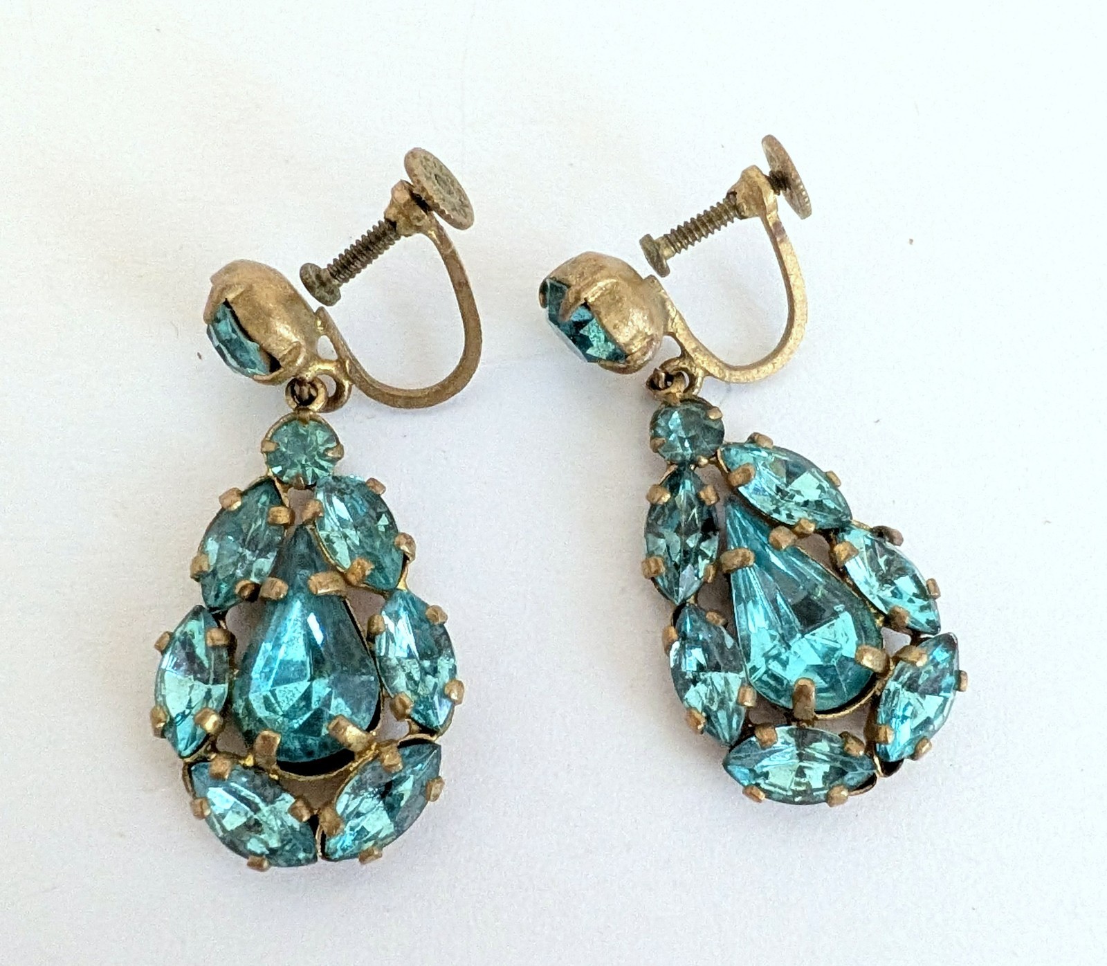 Gorgeous Vintage Czech Open Back Blue Rhinestone Screw Back Earrings